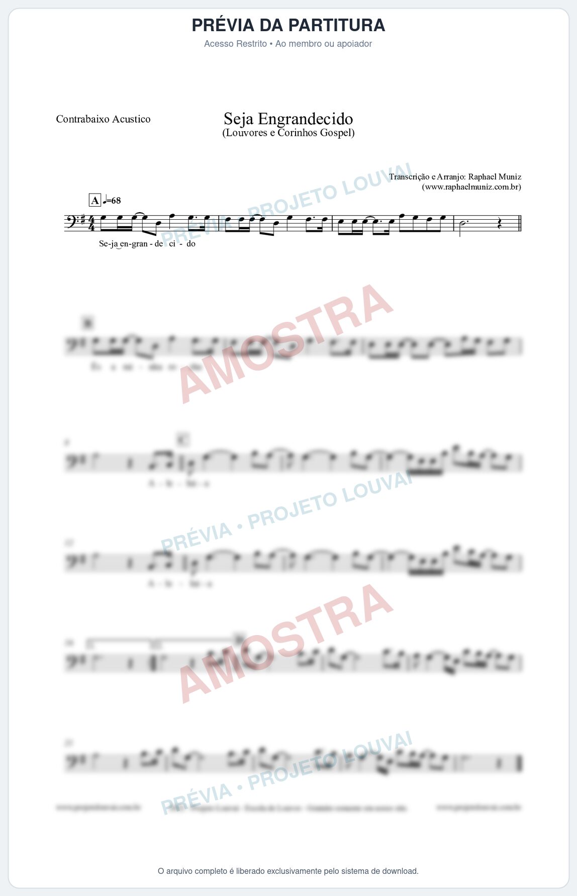Prévia protegida da primeira página da partitura Partitura para Contrabaixo Acústico - Seja Engrandecido - Louvores e Corinhos Gospel