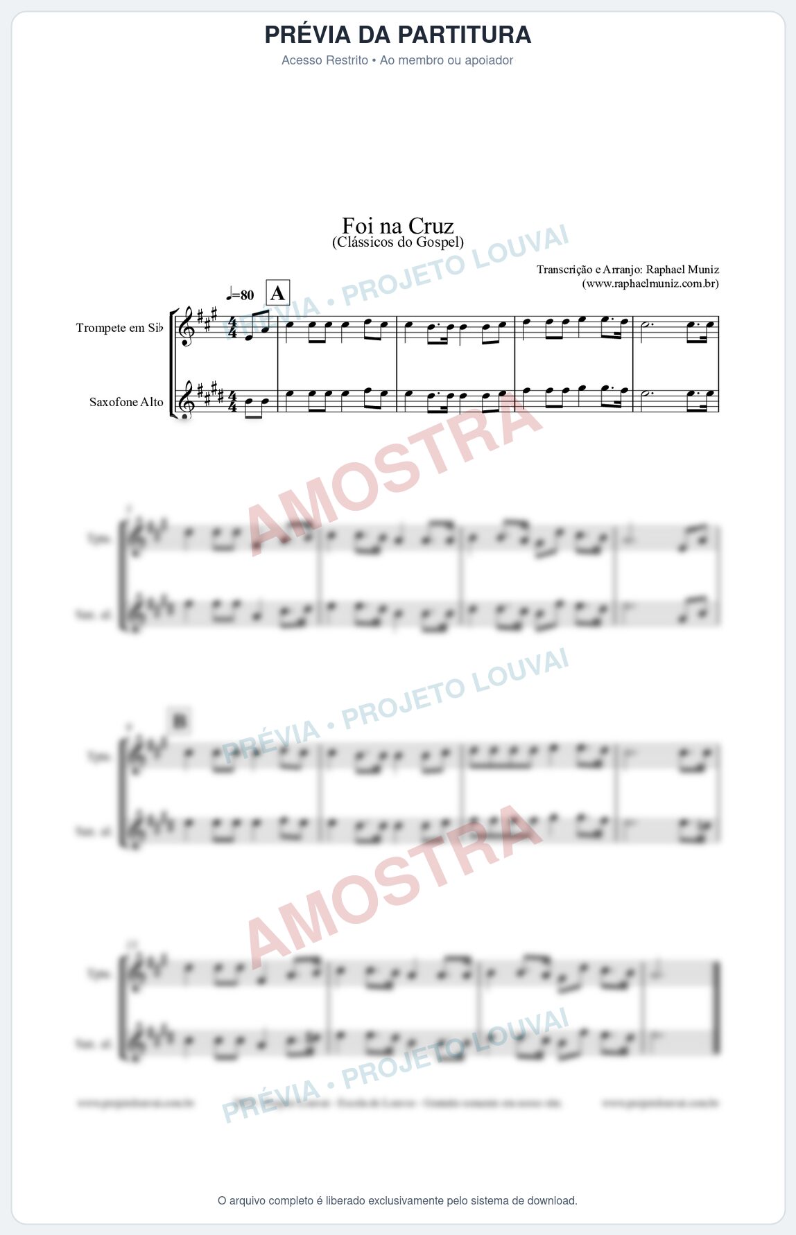 Prévia protegida da primeira página da partitura Partitura para Dueto (Trompete e Sax Alto) - Foi na Cruz - Harpa Cristã nº 15 - Clássicos do Gospel