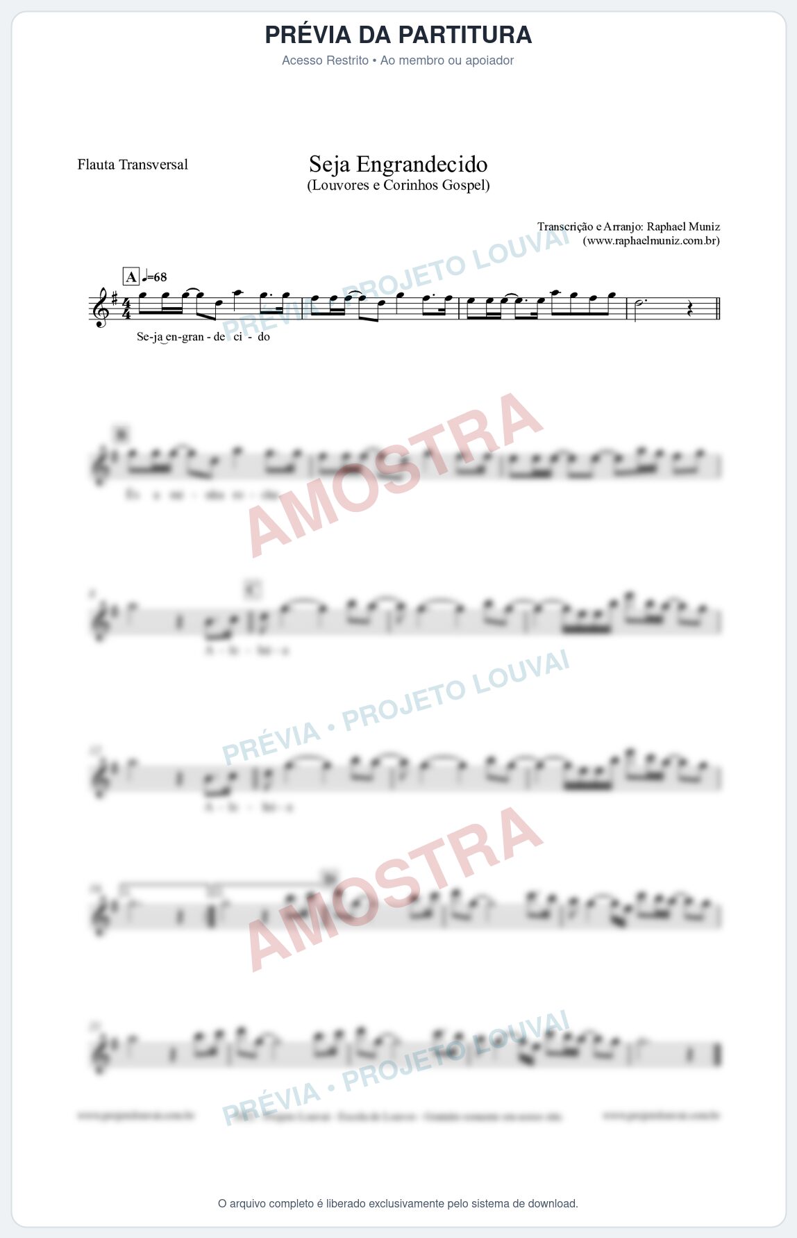 Prévia protegida da primeira página da partitura Partitura para Flauta Transversal - Seja Engrandecido - Louvores e Corinhos Gospel