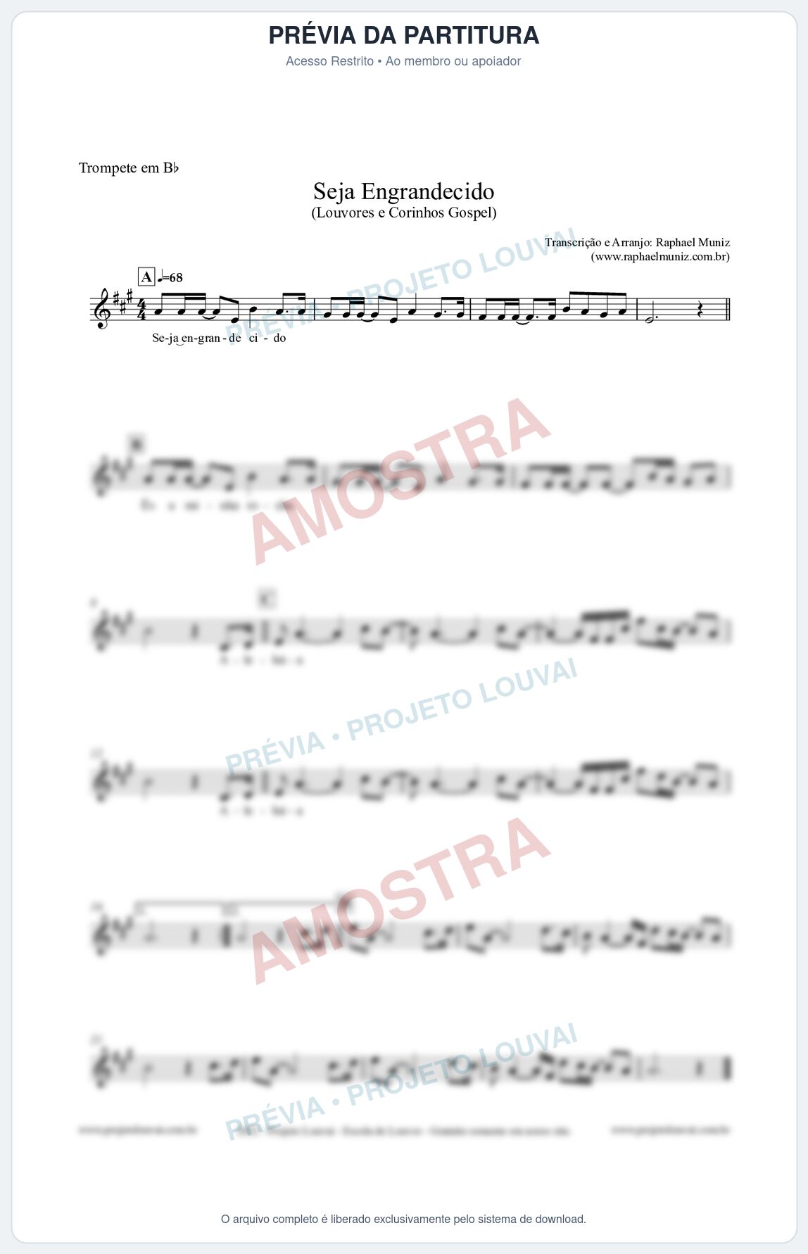 Prévia protegida da primeira página da partitura Partitura para Trompete em Bb - Seja Engrandecido - Louvores e Corinhos Gospel