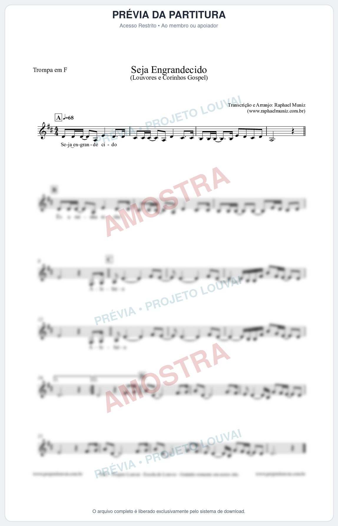 Prévia protegida da primeira página da partitura Partitura para Trompa em F - Seja Engrandecido - Louvores e Corinhos Gospel