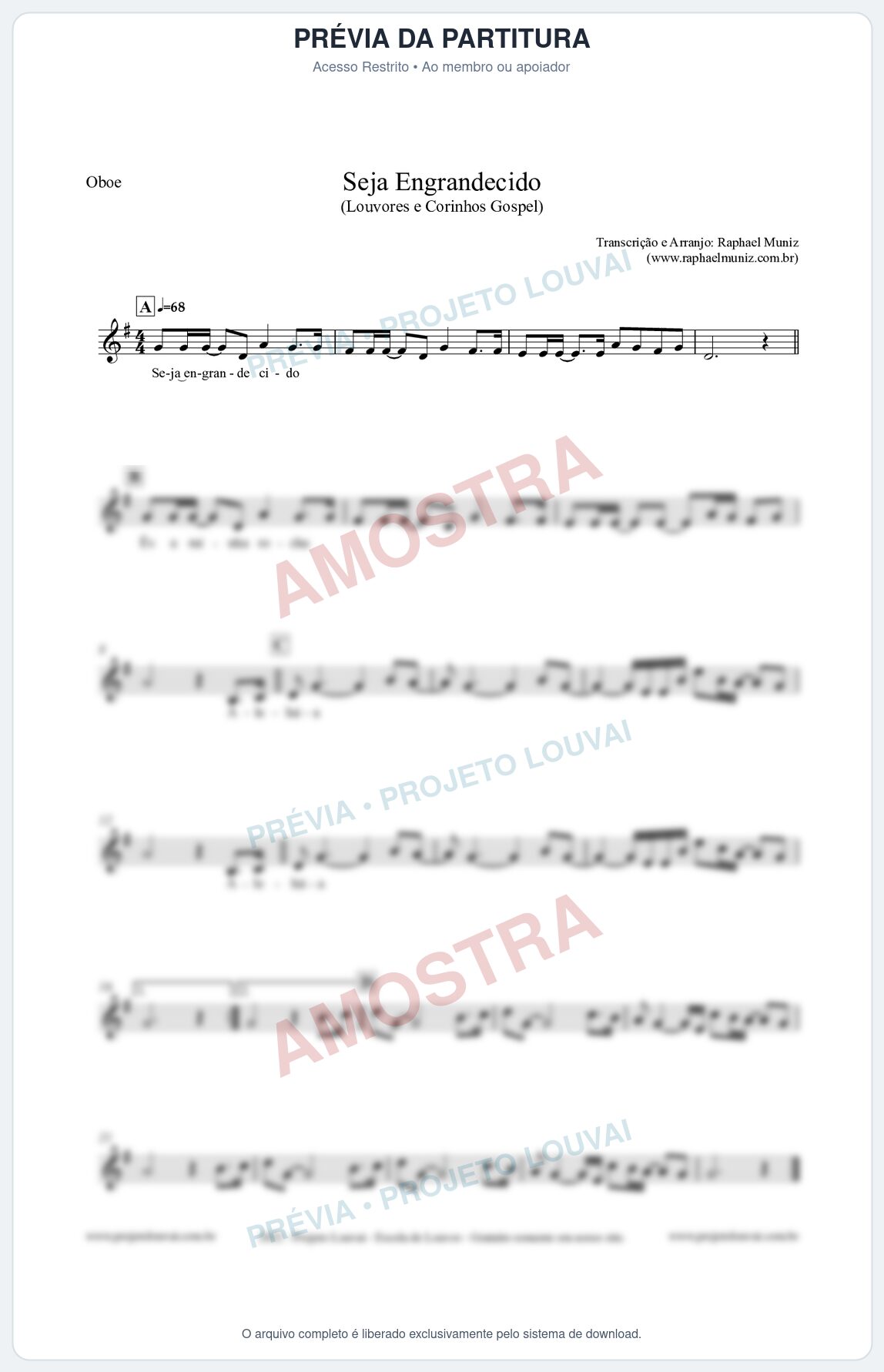 Prévia protegida da primeira página da partitura Partitura para Oboé - Seja Engrandecido - Louvores e Corinhos Gospel