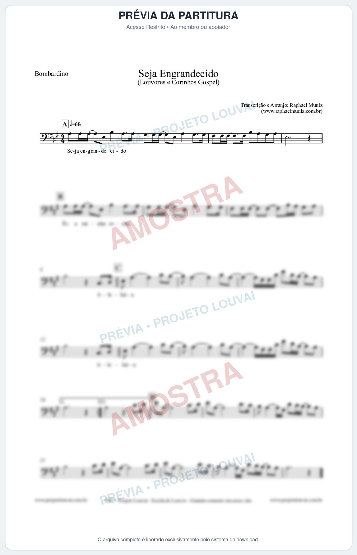 Prévia protegida da primeira página da partitura Partitura para Bombardino - Seja Engrandecido - Louvores e Corinhos Gospel