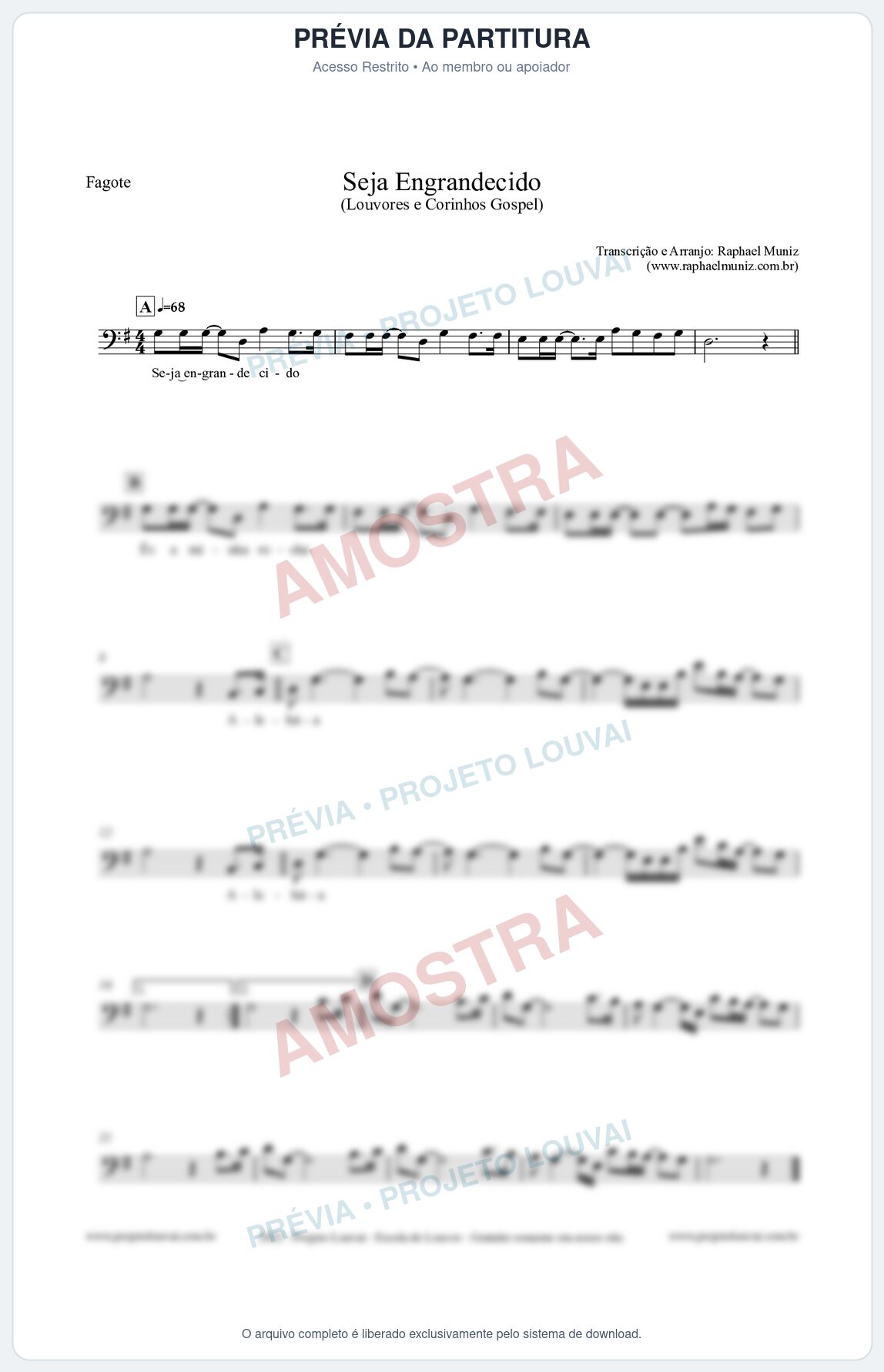 Prévia protegida da primeira página da partitura Partitura para Fagote - Seja Engrandecido - Louvores e Corinhos Gospel