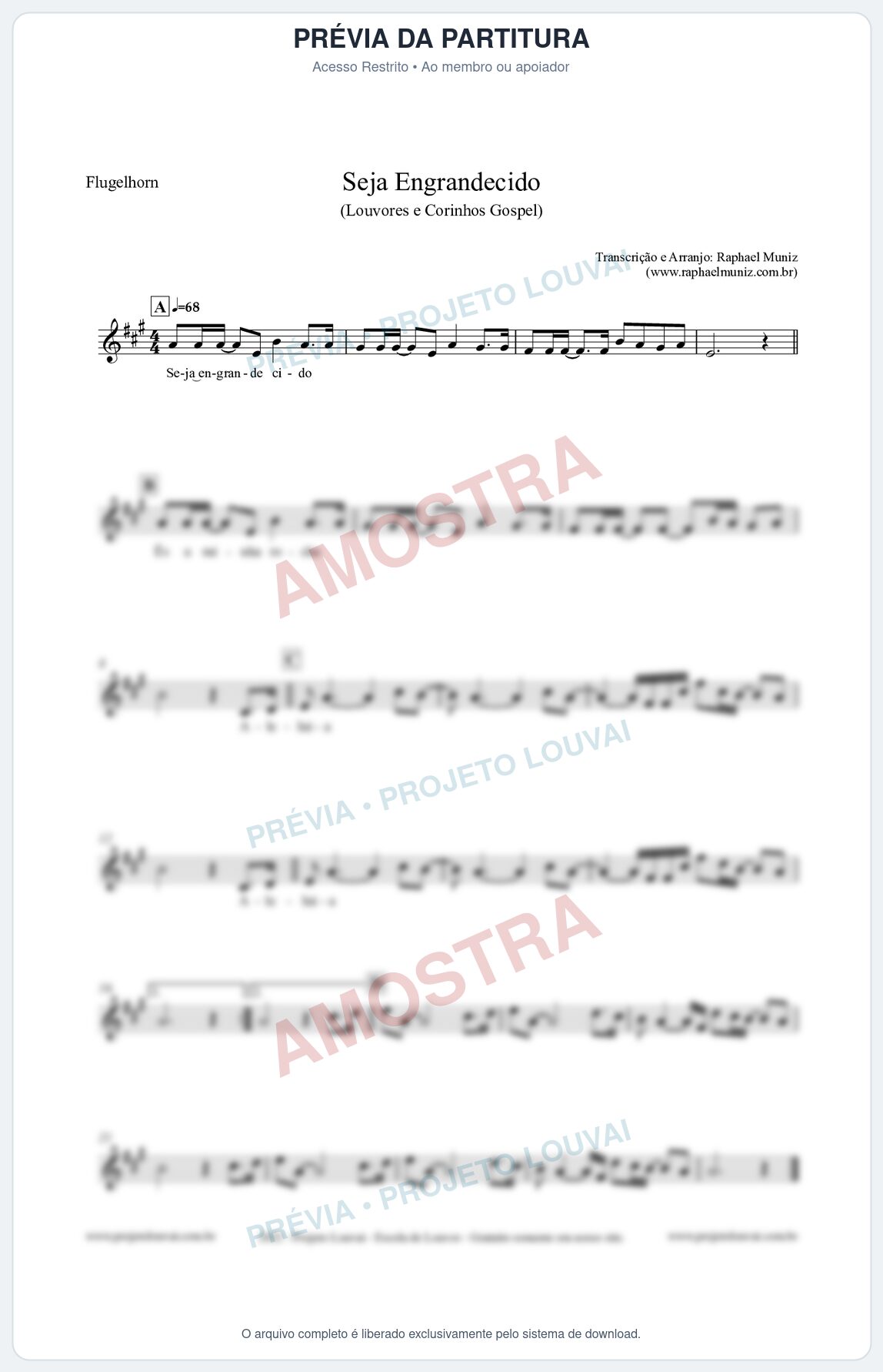 Prévia protegida da primeira página da partitura Partitura para Flugelhorn - Seja Engrandecido - Louvores e Corinhos Gospel