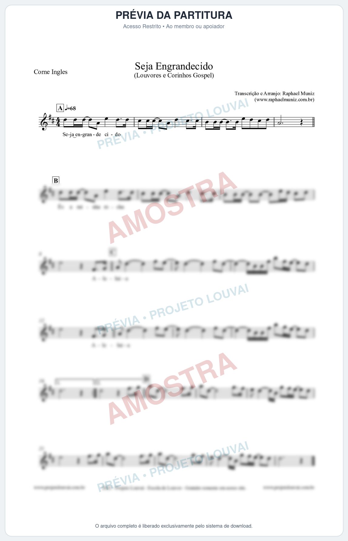 Prévia protegida da primeira página da partitura Partitura para Corne Inglês - Seja Engrandecido - Louvores e Corinhos Gospel