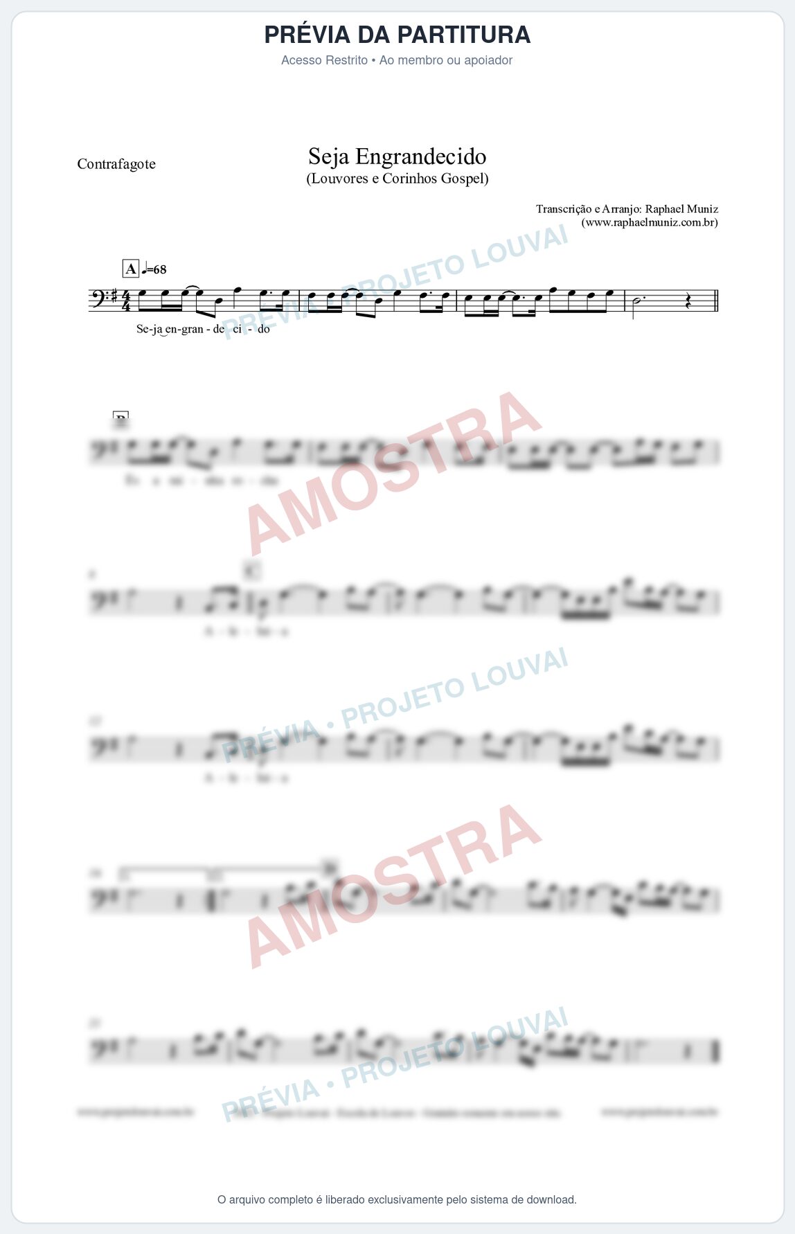 Prévia protegida da primeira página da partitura Partitura para Contrafagote - Seja Engrandecido - Louvores e Corinhos Gospel