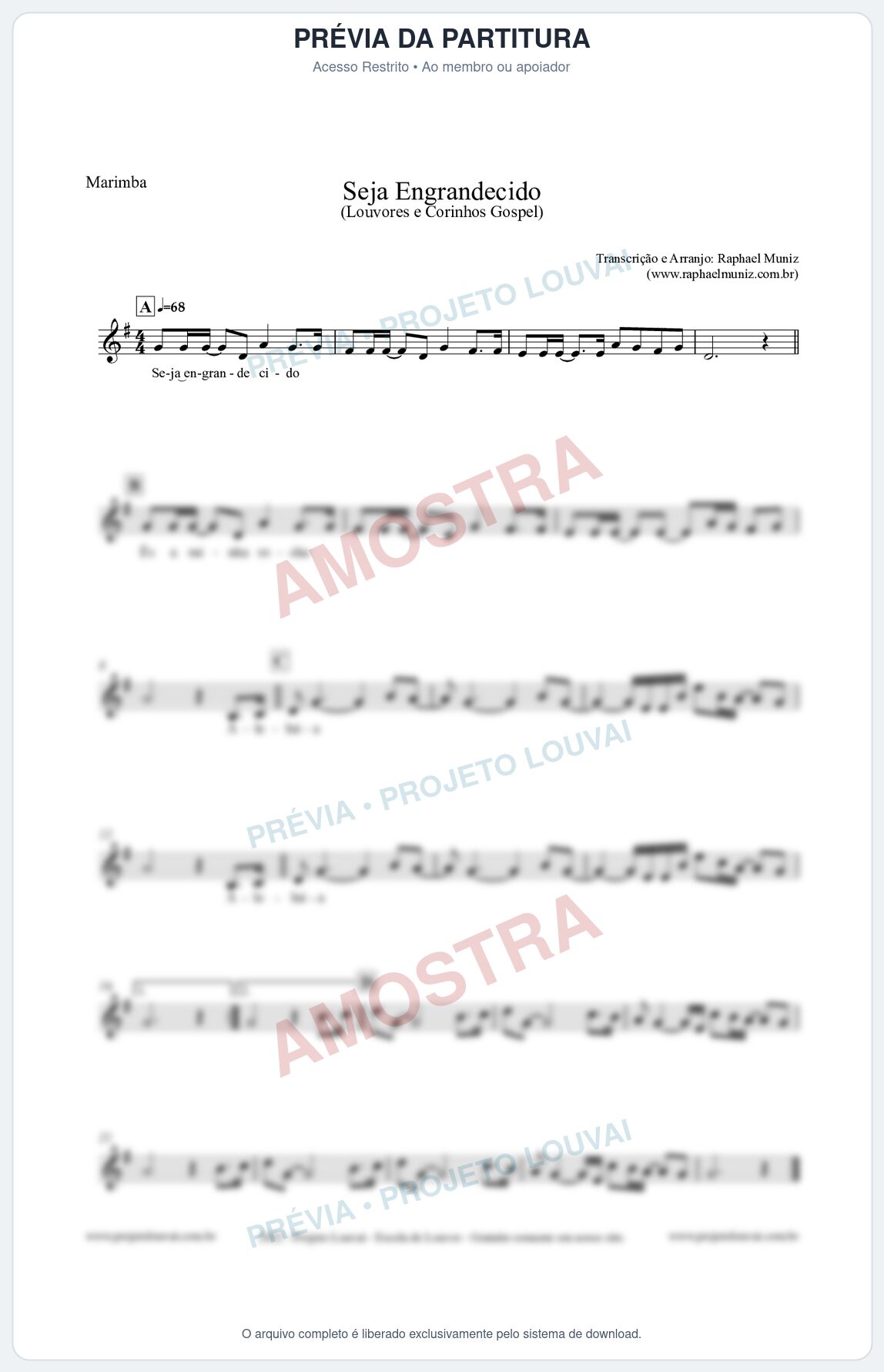 Prévia protegida da primeira página da partitura Partitura para Marimba - Seja Engrandecido - Louvores e Corinhos Gospel