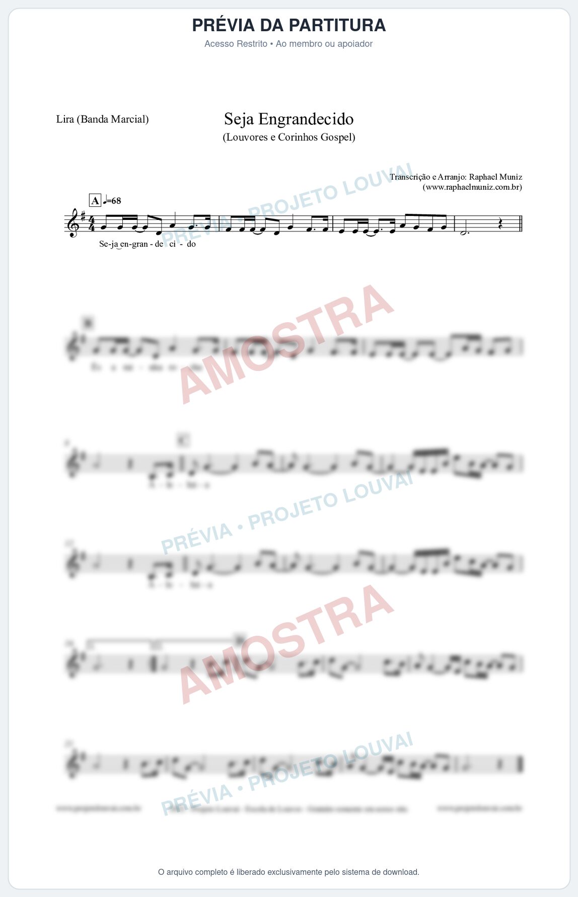 Prévia protegida da primeira página da partitura Partitura para Lira (Banda Marcial) - Seja Engrandecido - Louvores e Corinhos Gospel