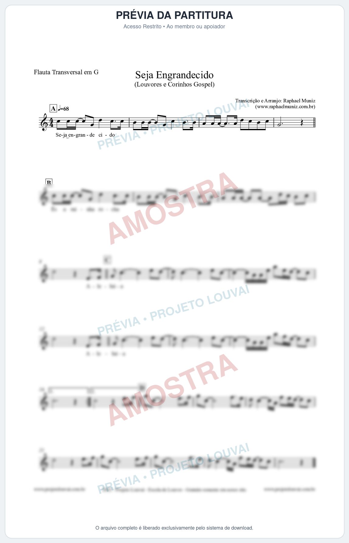 Prévia protegida da primeira página da partitura Partitura para Flauta Transversal em G - Seja Engrandecido - Louvores e Corinhos Gospel