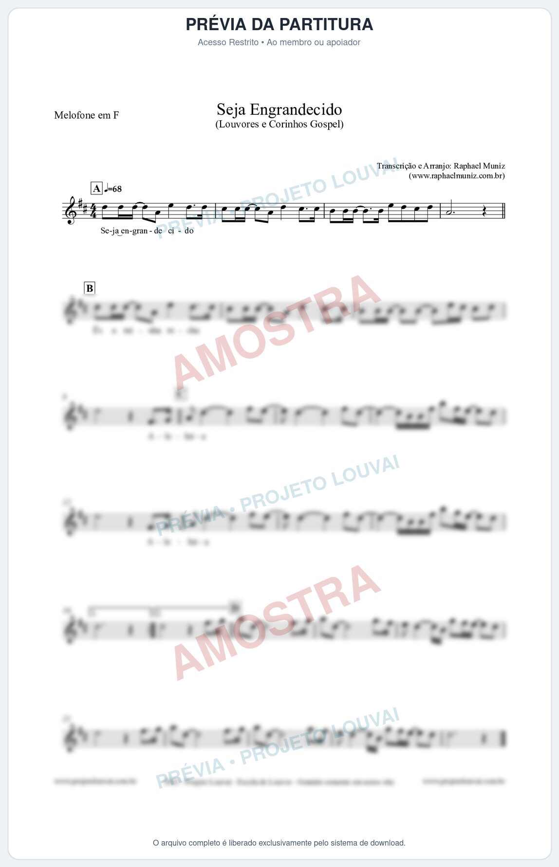Prévia protegida da primeira página da partitura Partitura para Melofone em F - Seja Engrandecido - Louvores e Corinhos Gospel