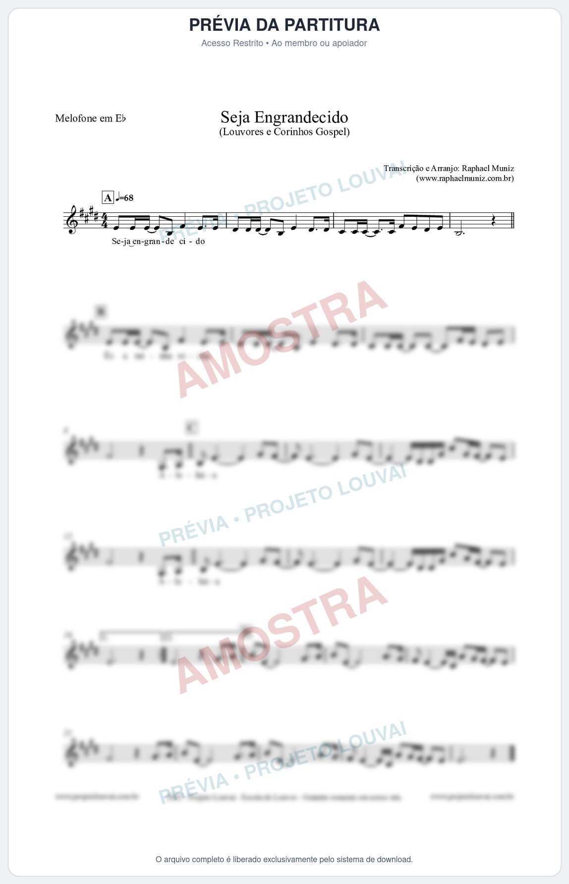 Prévia protegida da primeira página da partitura Partitura para Melofone em Eb - Seja Engrandecido - Louvores e Corinhos Gospel