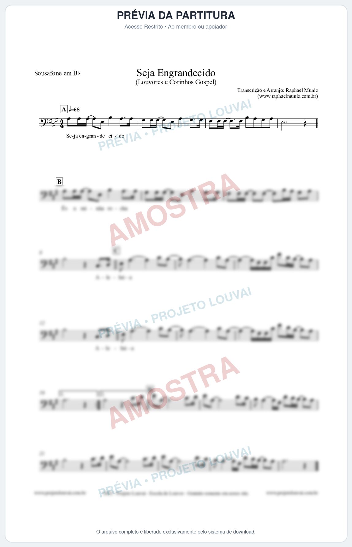 Prévia protegida da primeira página da partitura Partitura para Sousafone em Bb - Seja Engrandecido - Louvores e Corinhos Gospel