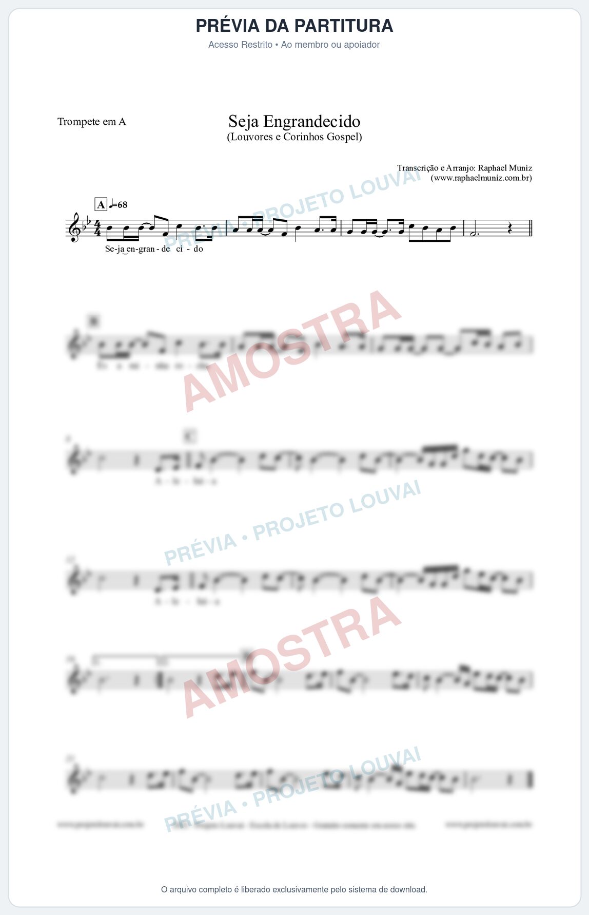Prévia protegida da primeira página da partitura Partitura para Trompete em A - Seja Engrandecido - Louvores e Corinhos Gospel