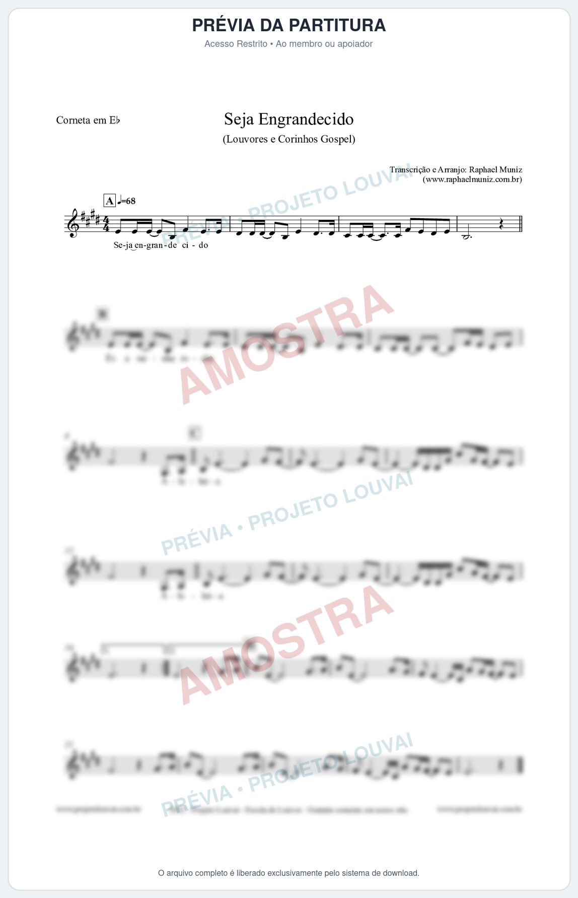 Prévia protegida da primeira página da partitura Partitura para Corneta em Eb - Seja Engrandecido - Louvores e Corinhos Gospel