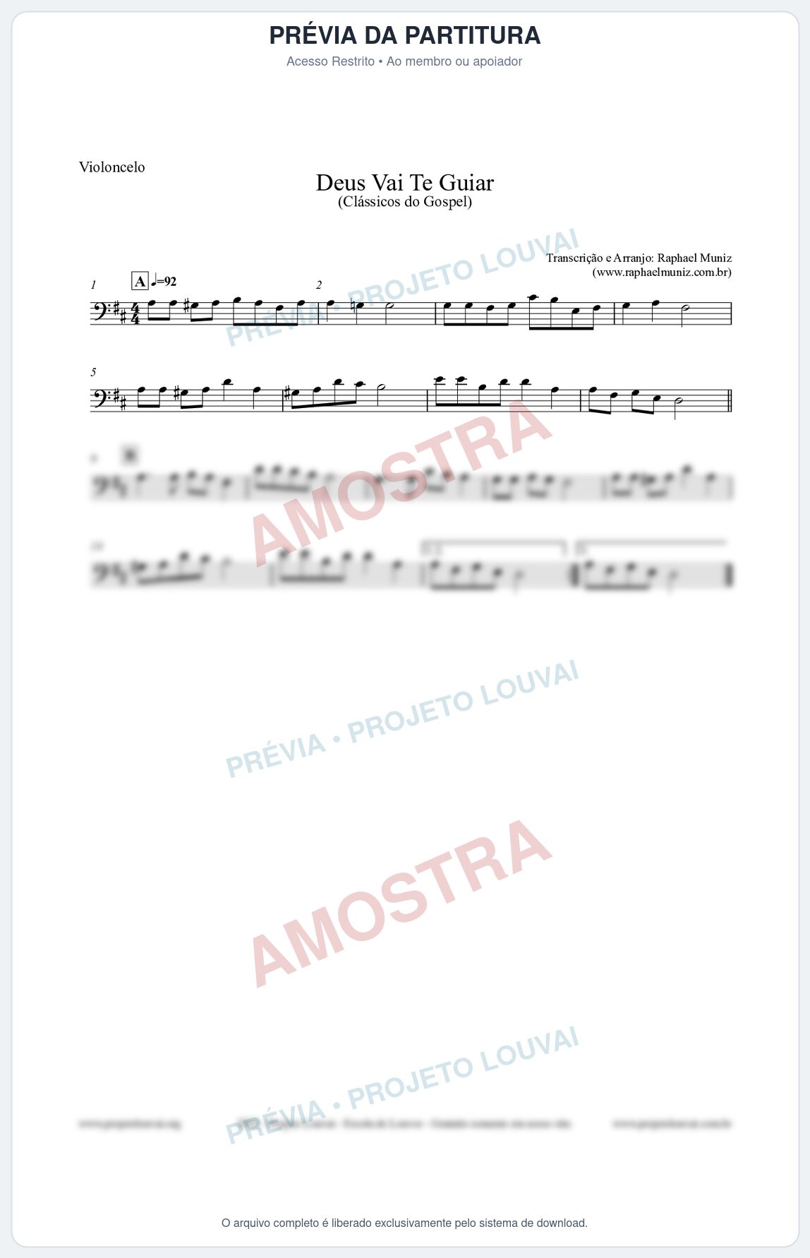 Prévia protegida da primeira página da partitura Partitura para Violoncelo - Deus Vai Te Guiar - Harpa Cristã nº28 - Clássicos do Gospel