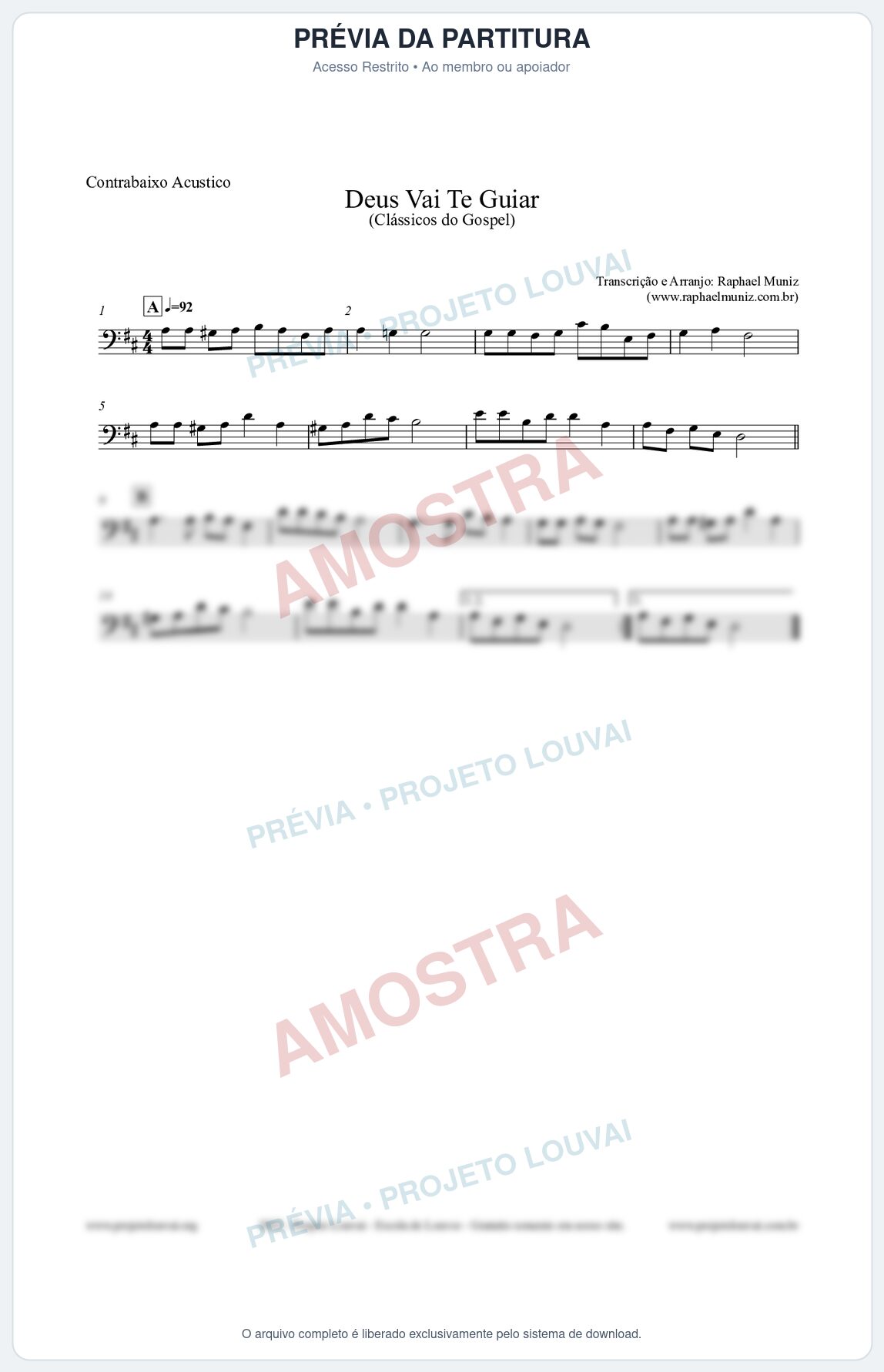 Prévia protegida da primeira página da partitura Partitura para Contrabaixo Acústico - Deus Vai Te Guiar - Harpa Cristã nº28 - Clássicos do Gospel