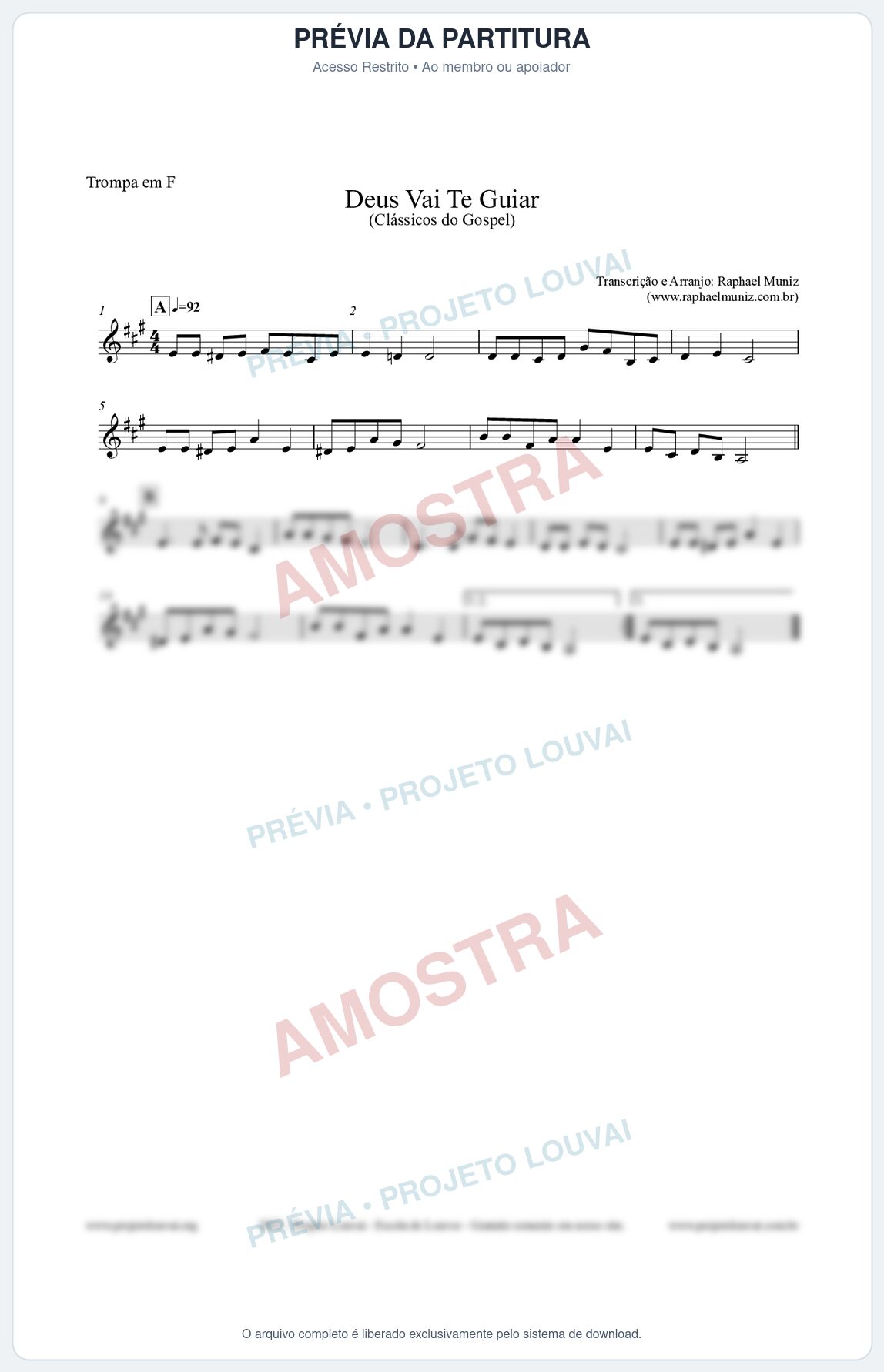 Prévia protegida da primeira página da partitura Partitura para Trompa em F - Deus Vai Te Guiar - Harpa Cristã nº28 - Clássicos do Gospel
