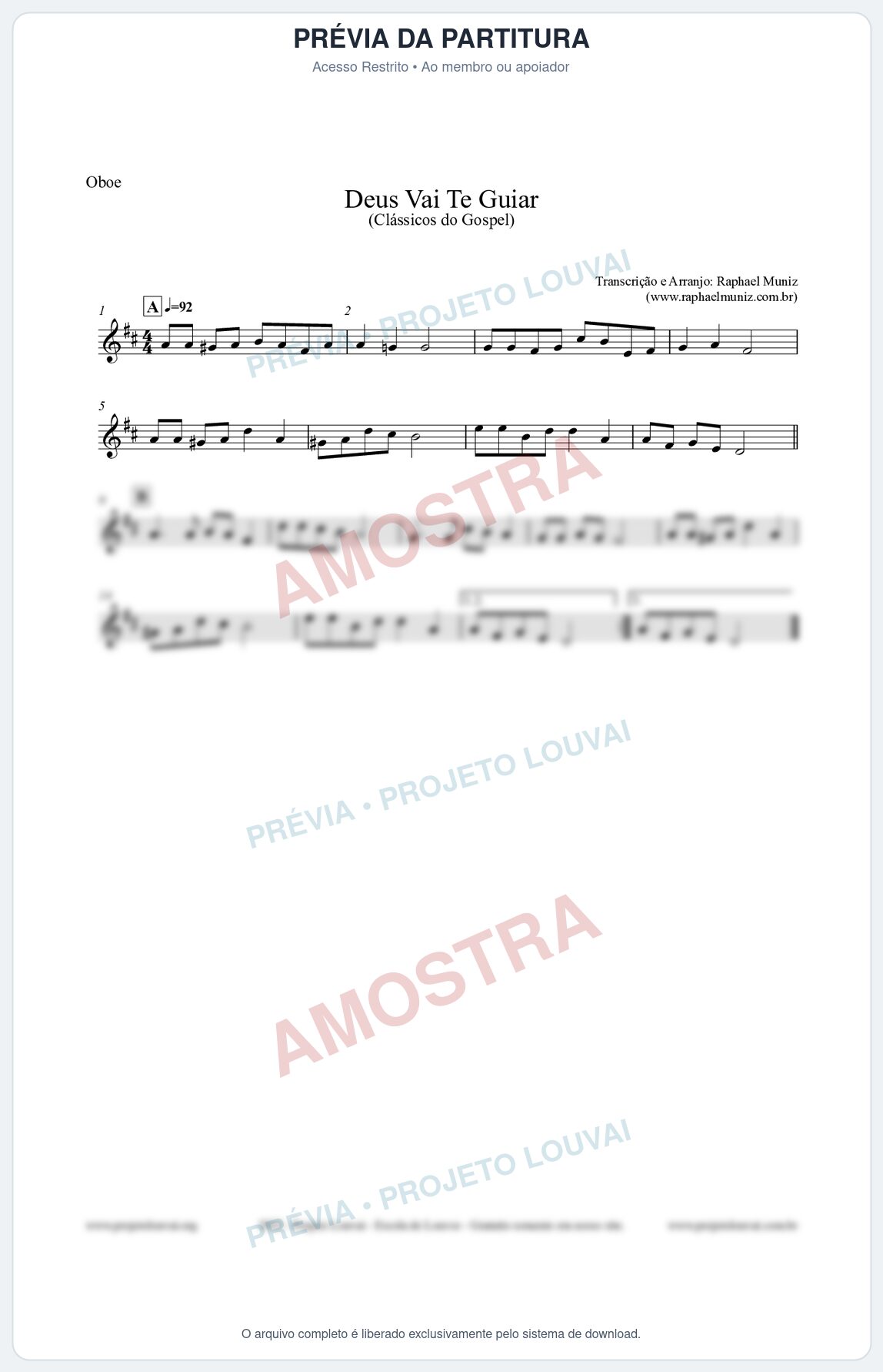 Prévia protegida da primeira página da partitura Partitura para Oboé - Deus Vai Te Guiar - Harpa Cristã nº28 - Clássicos do Gospel