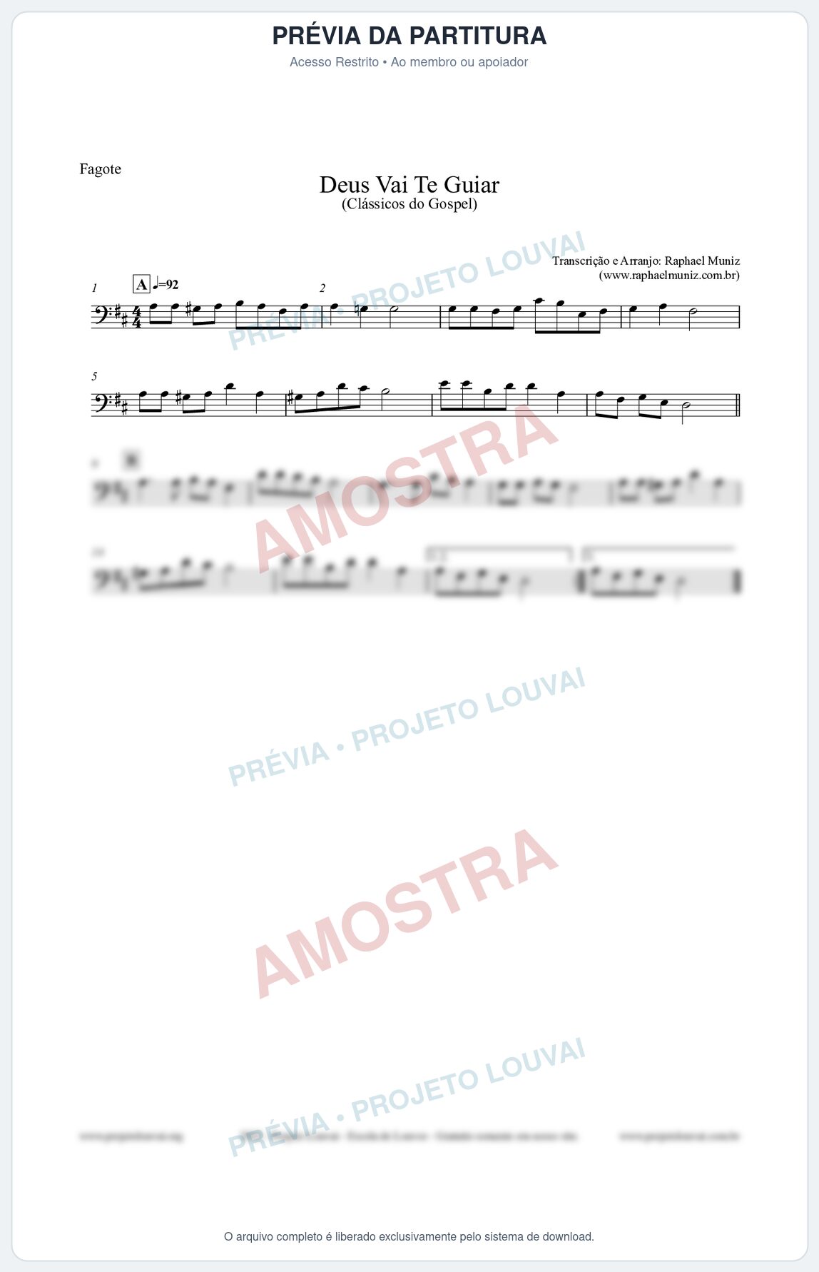 Prévia protegida da primeira página da partitura Partitura para Fagote - Deus Vai Te Guiar - Harpa Cristã nº28 - Clássicos do Gospel