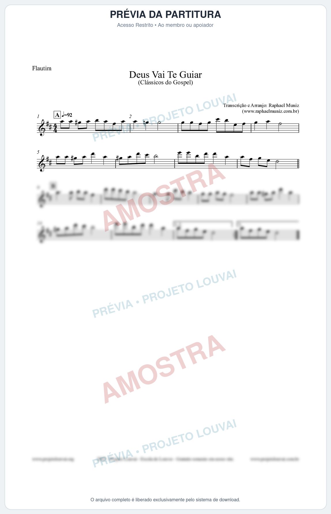 Prévia protegida da primeira página da partitura Partitura para Flautim - Deus Vai Te Guiar - Harpa Cristã nº28 - Clássicos do Gospel
