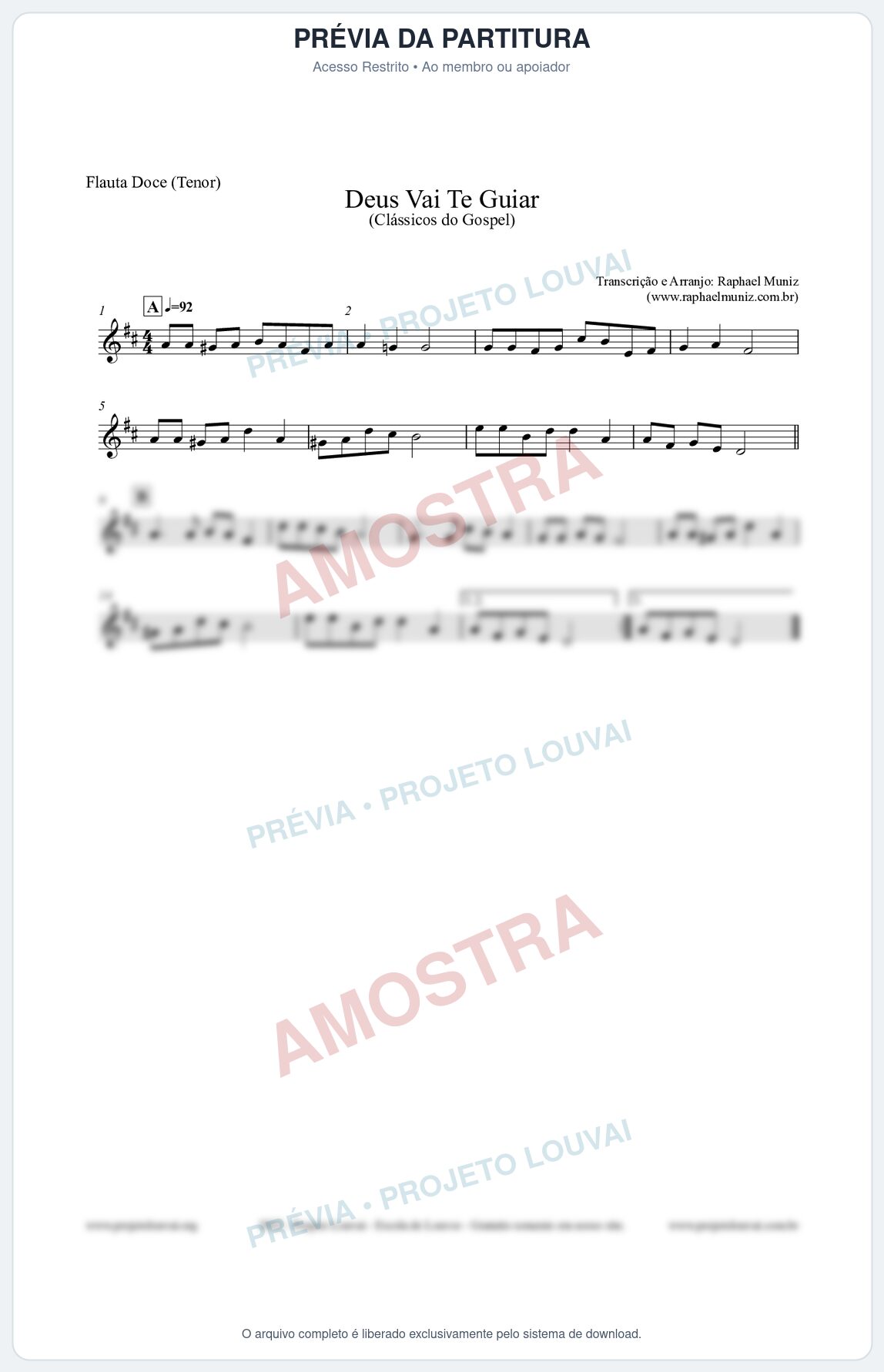Prévia protegida da primeira página da partitura Partitura para Flauta Doce (Tenor) - Deus Vai Te Guiar - Harpa Cristã nº28 - Clássicos do Gospel