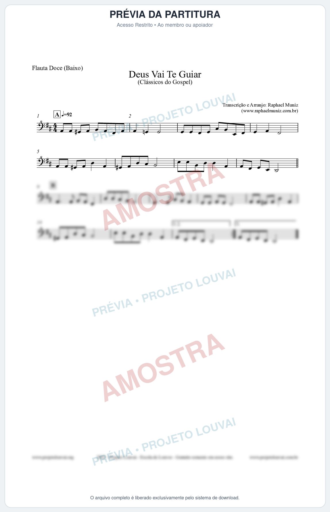 Prévia protegida da primeira página da partitura Partitura para Flauta Doce (Baixo) - Deus Vai Te Guiar - Harpa Cristã nº28 - Clássicos do Gospel