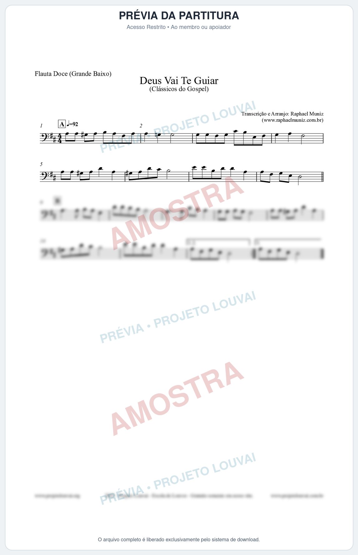 Prévia protegida da primeira página da partitura Partitura para Flauta Doce (Grande Baixo) - Deus Vai Te Guiar - Harpa Cristã nº28 - Clássicos do Gospel