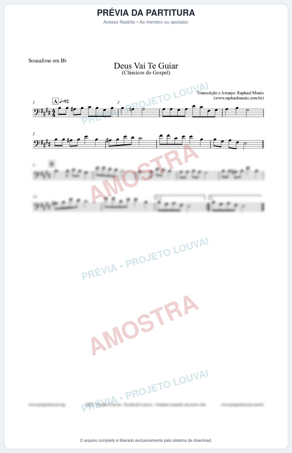 Prévia protegida da primeira página da partitura Partitura para Sousafone em Bb - Deus Vai Te Guiar - Harpa Cristã nº28 - Clássicos do Gospel