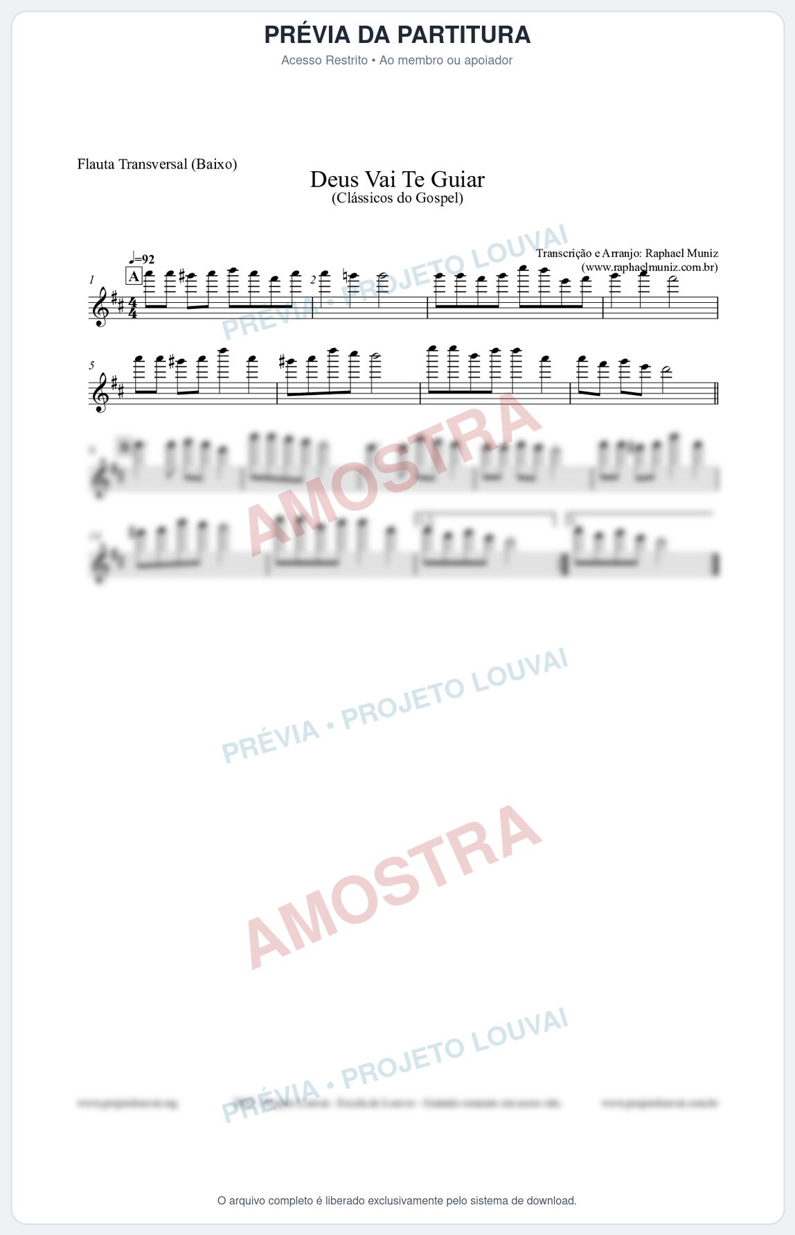 Prévia protegida da primeira página da partitura Partitura para Flauta Transversal (Baixo) - Deus Vai Te Guiar - Harpa Cristã nº28 - Clássicos do Gospel