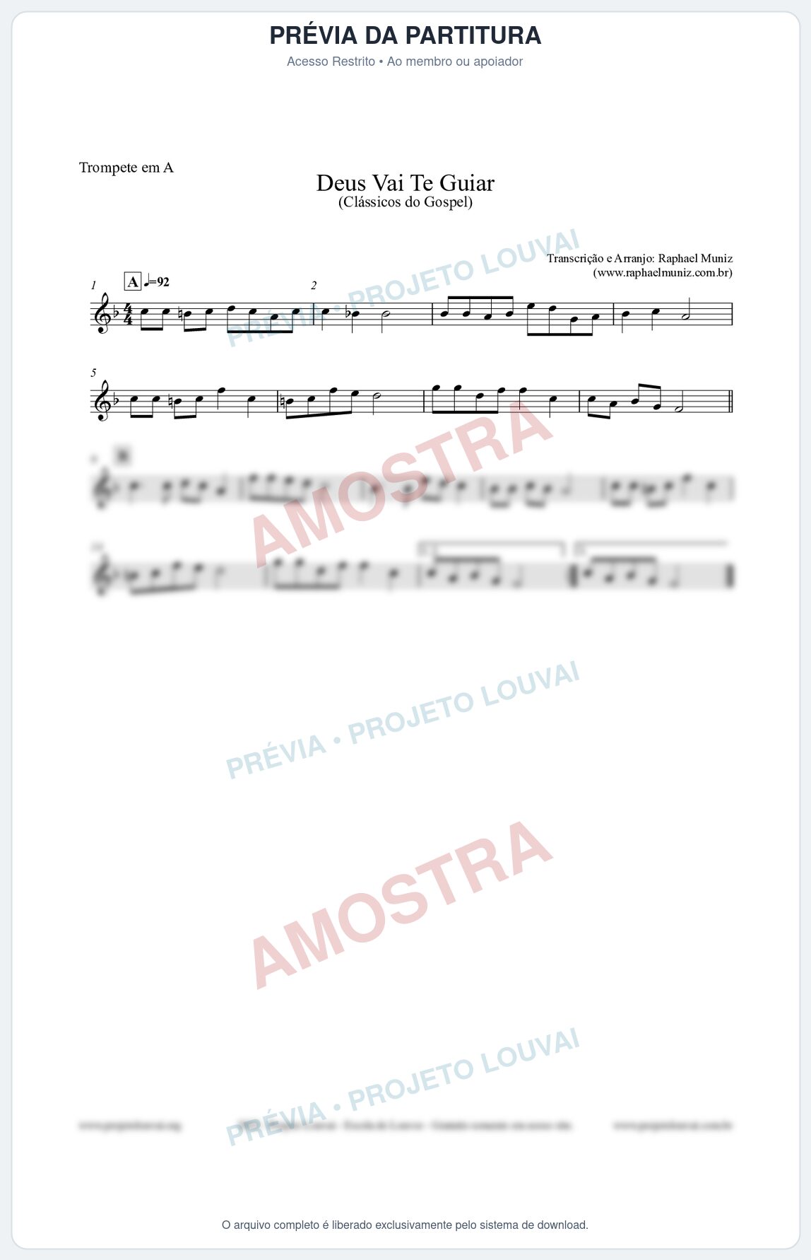 Prévia protegida da primeira página da partitura Partitura para Trompete em A - Deus Vai Te Guiar - Harpa Cristã nº28 - Clássicos do Gospel