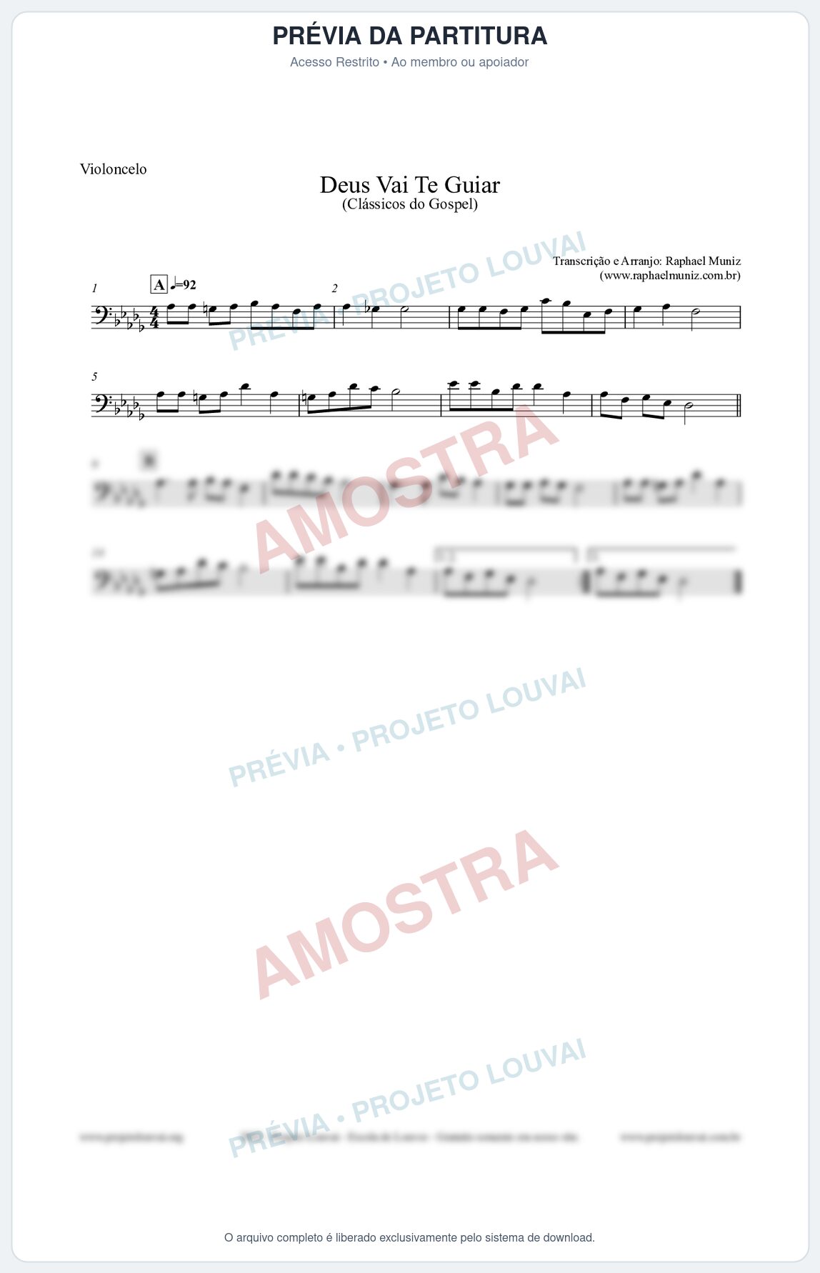 Prévia protegida da primeira página da partitura Partitura para Violoncelo - Deus Vai Te Guiar - Harpa Cristã nº28 - Clássicos do Gospel