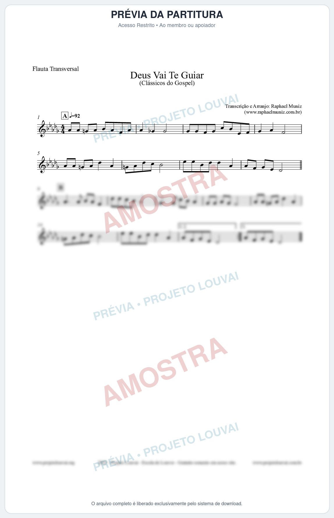 Prévia protegida da primeira página da partitura Partitura para Flauta Transversal - Deus Vai Te Guiar - Harpa Cristã nº28 - Clássicos do Gospel