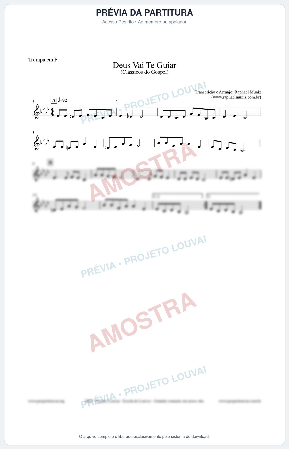Prévia protegida da primeira página da partitura Partitura para Trompa em F - Deus Vai Te Guiar - Harpa Cristã nº28 - Clássicos do Gospel