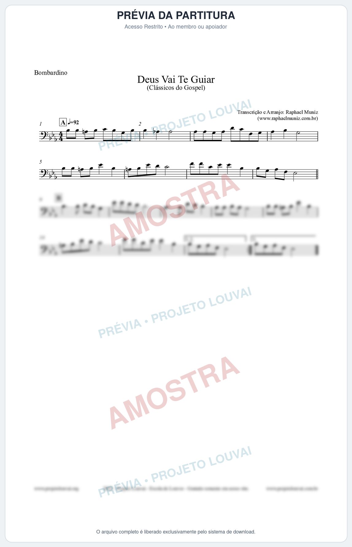 Prévia protegida da primeira página da partitura Partitura para Bombardino - Deus Vai Te Guiar - Harpa Cristã nº28 - Clássicos do Gospel