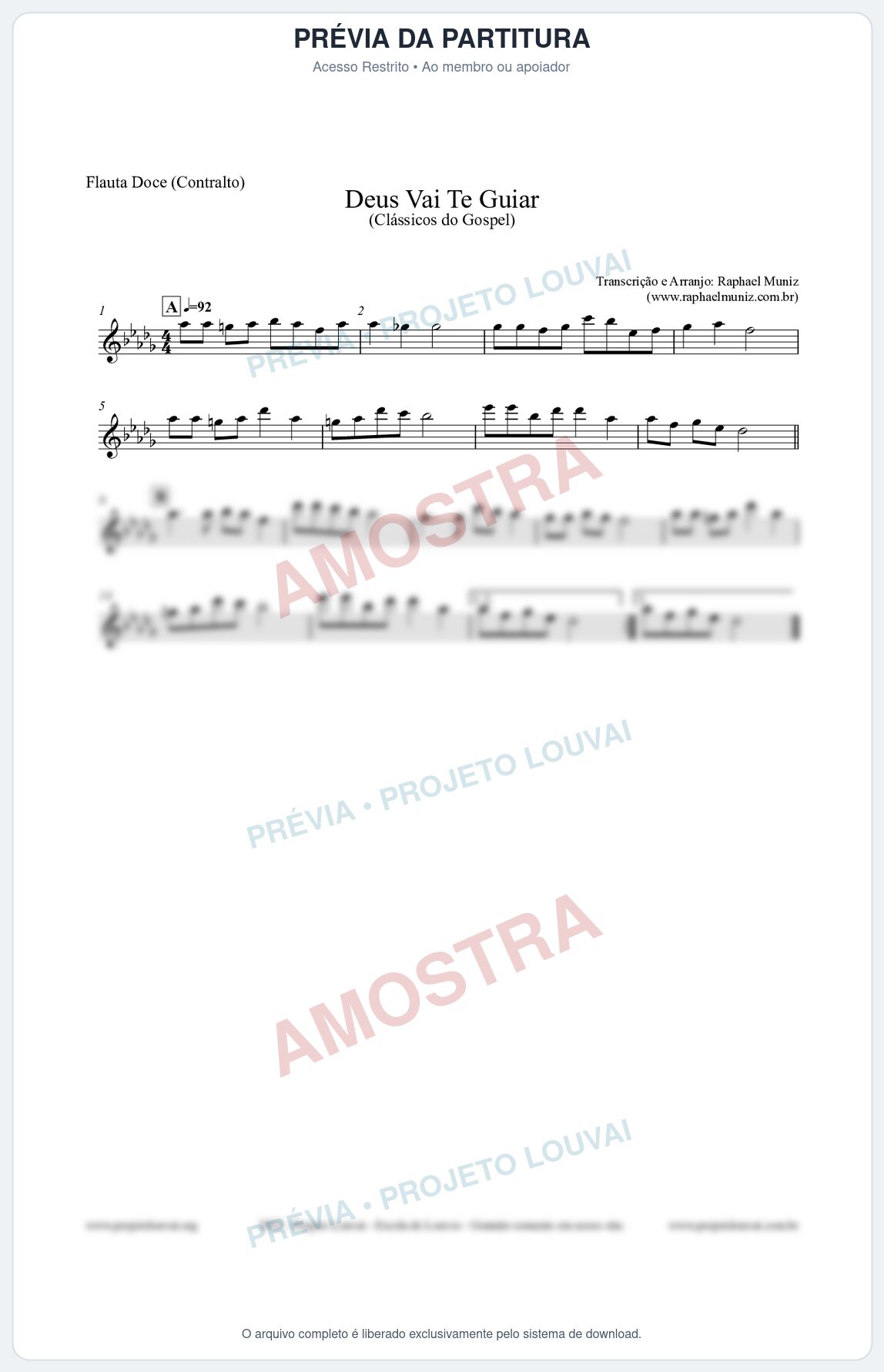 Prévia protegida da primeira página da partitura Partitura para Flauta Doce (Contralto) - Deus Vai Te Guiar - Harpa Cristã nº28 - Clássicos do Gospel