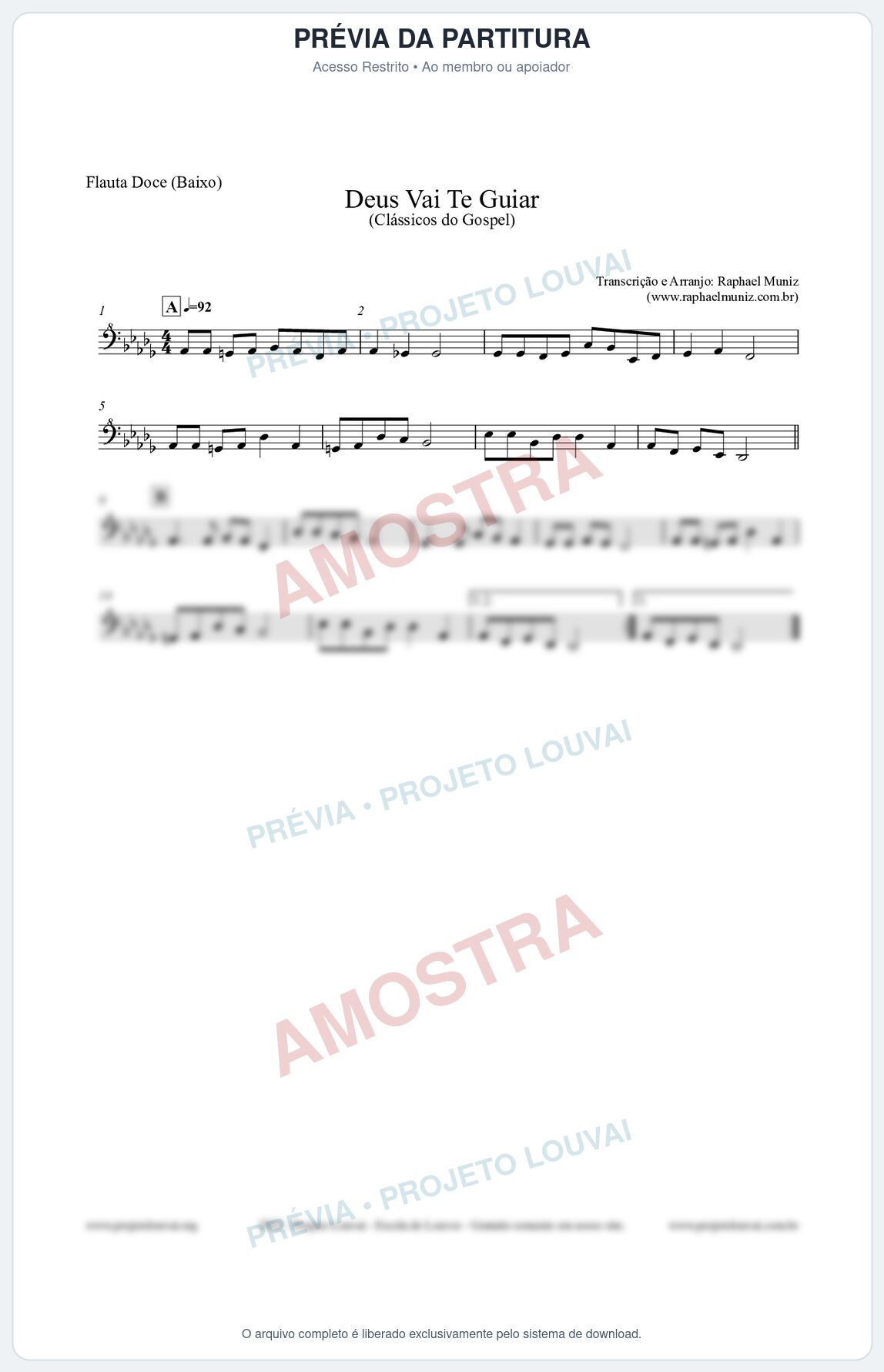 Prévia protegida da primeira página da partitura Partitura para Flauta Doce (Baixo) - Deus Vai Te Guiar - Harpa Cristã nº28 - Clássicos do Gospel