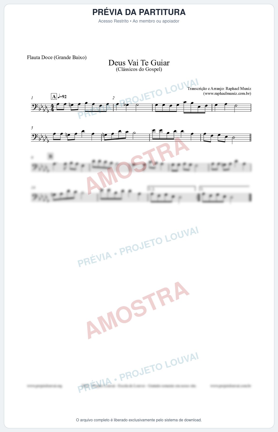 Prévia protegida da primeira página da partitura Partitura para Flauta Doce (Grande Baixo) - Deus Vai Te Guiar - Harpa Cristã nº28 - Clássicos do Gospel