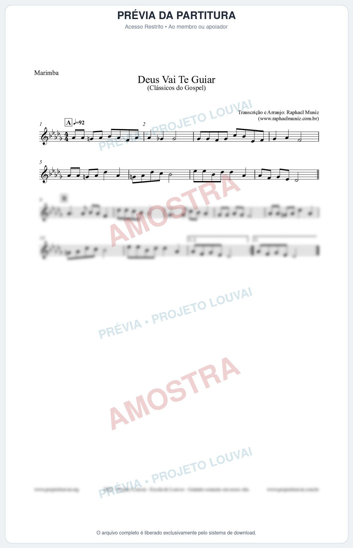 Prévia protegida da primeira página da partitura Partitura para Marimba - Deus Vai Te Guiar - Harpa Cristã nº28 - Clássicos do Gospel
