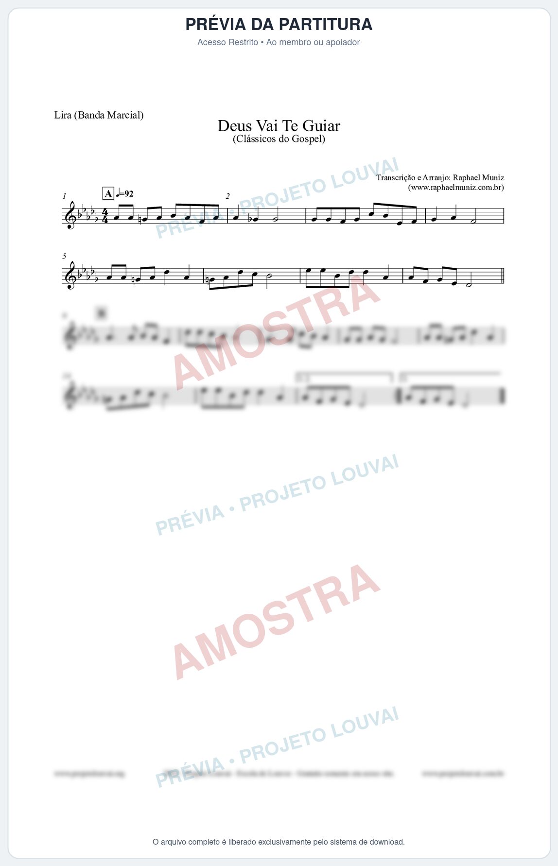 Prévia protegida da primeira página da partitura Partitura para Lira (Banda Marcial) - Deus Vai Te Guiar - Harpa Cristã nº28 - Clássicos do Gospel