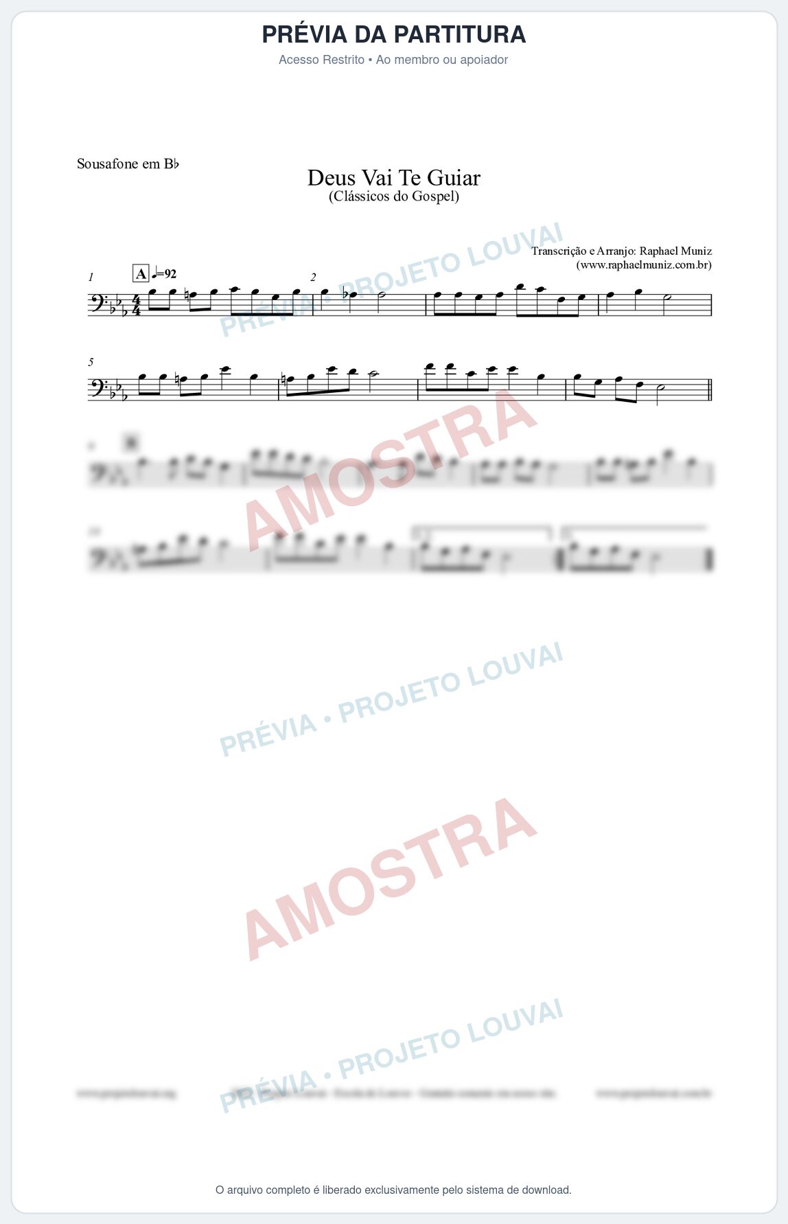 Prévia protegida da primeira página da partitura Partitura para Sousafone em Bb - Deus Vai Te Guiar - Harpa Cristã nº28 - Clássicos do Gospel