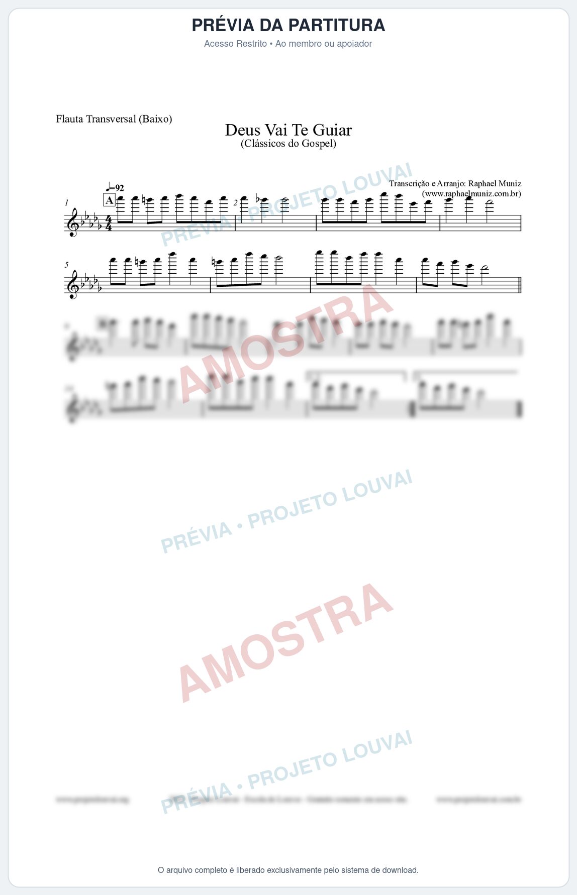 Prévia protegida da primeira página da partitura Partitura para Flauta Transversal (Baixo) - Deus Vai Te Guiar - Harpa Cristã nº28 - Clássicos do Gospel