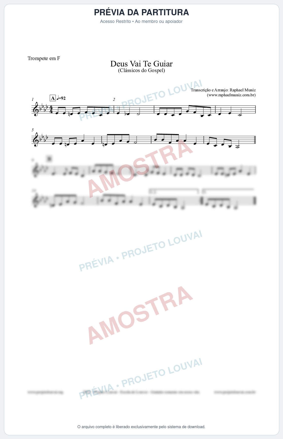 Prévia protegida da primeira página da partitura Partitura para Trompete em F - Deus Vai Te Guiar - Harpa Cristã nº28 - Clássicos do Gospel
