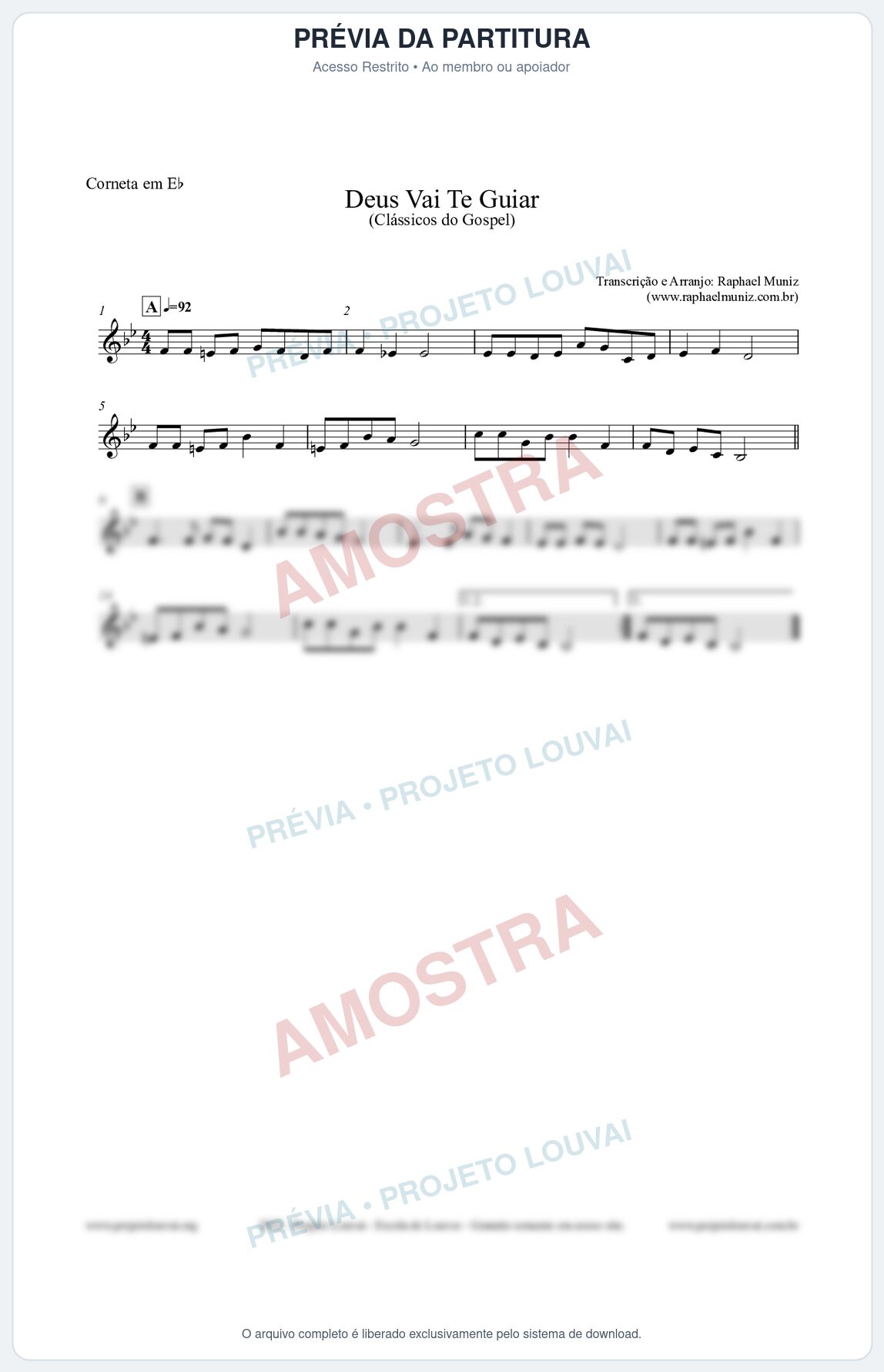 Prévia protegida da primeira página da partitura Partitura para Corneta em Eb - Deus Vai Te Guiar - Harpa Cristã nº28 - Clássicos do Gospel