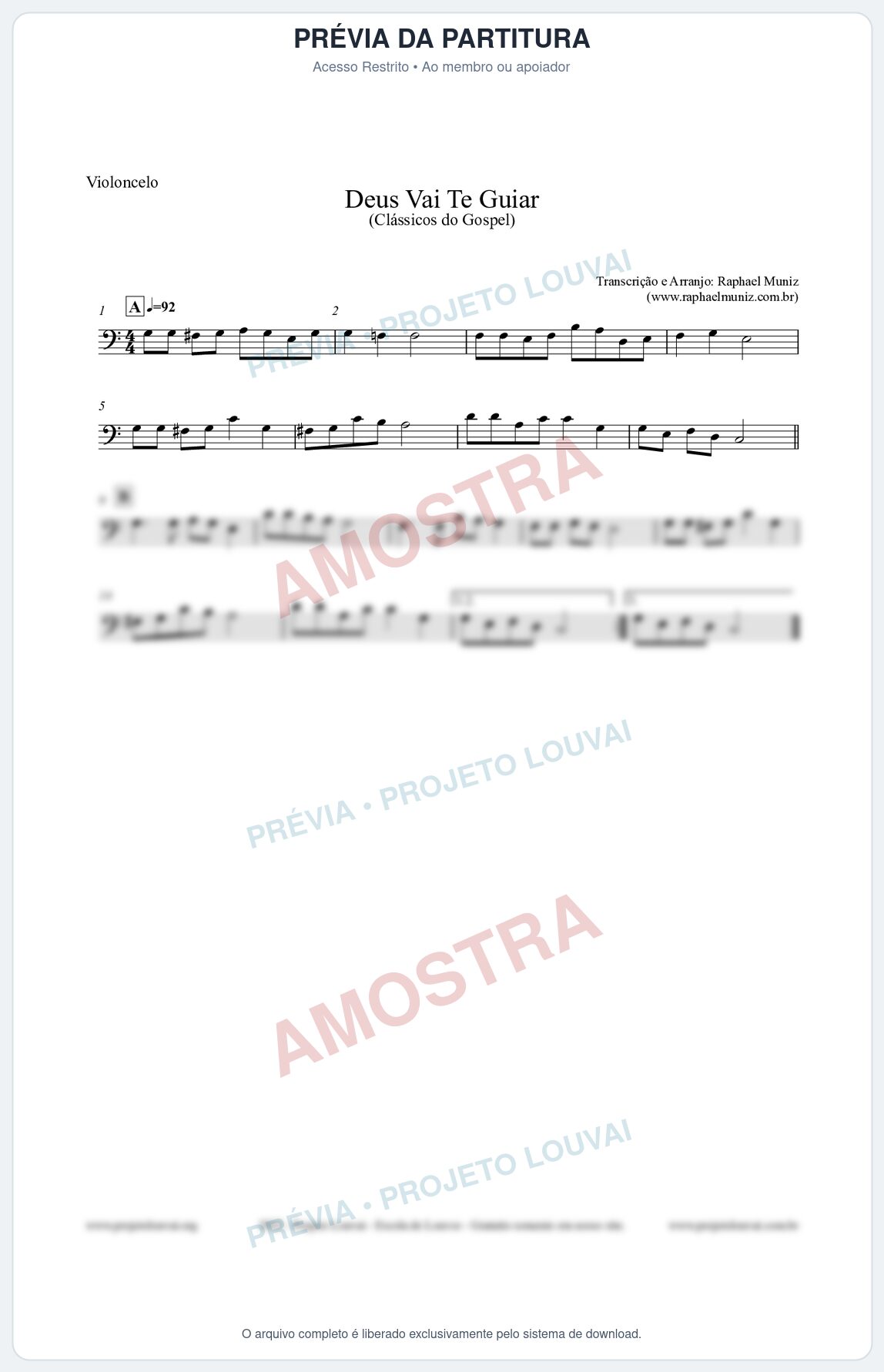 Prévia protegida da primeira página da partitura Partitura para Violoncelo - Deus Vai Te Guiar - Harpa Cristã nº28 - Clássicos do Gospel