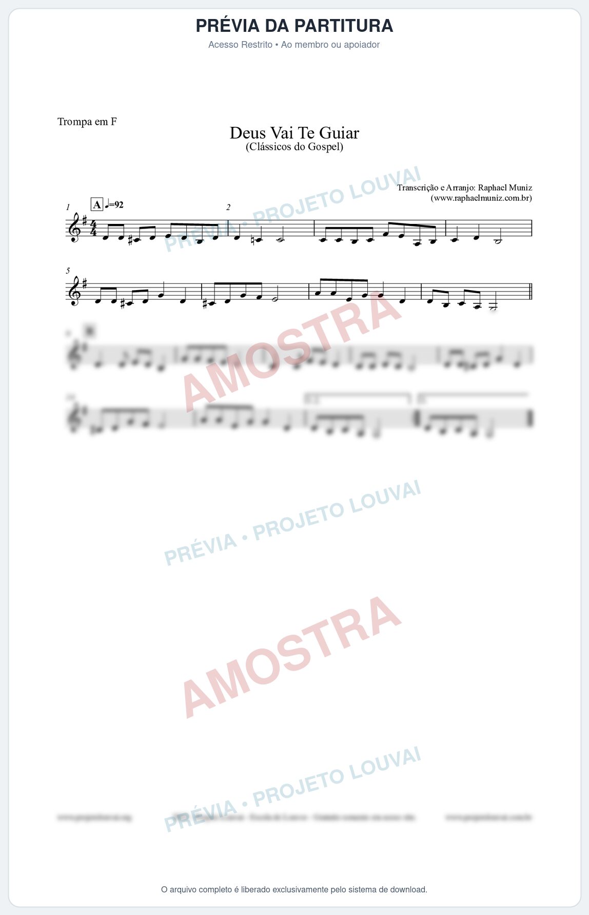 Prévia protegida da primeira página da partitura Partitura para Trompa em F - Deus Vai Te Guiar - Harpa Cristã nº28 - Clássicos do Gospel