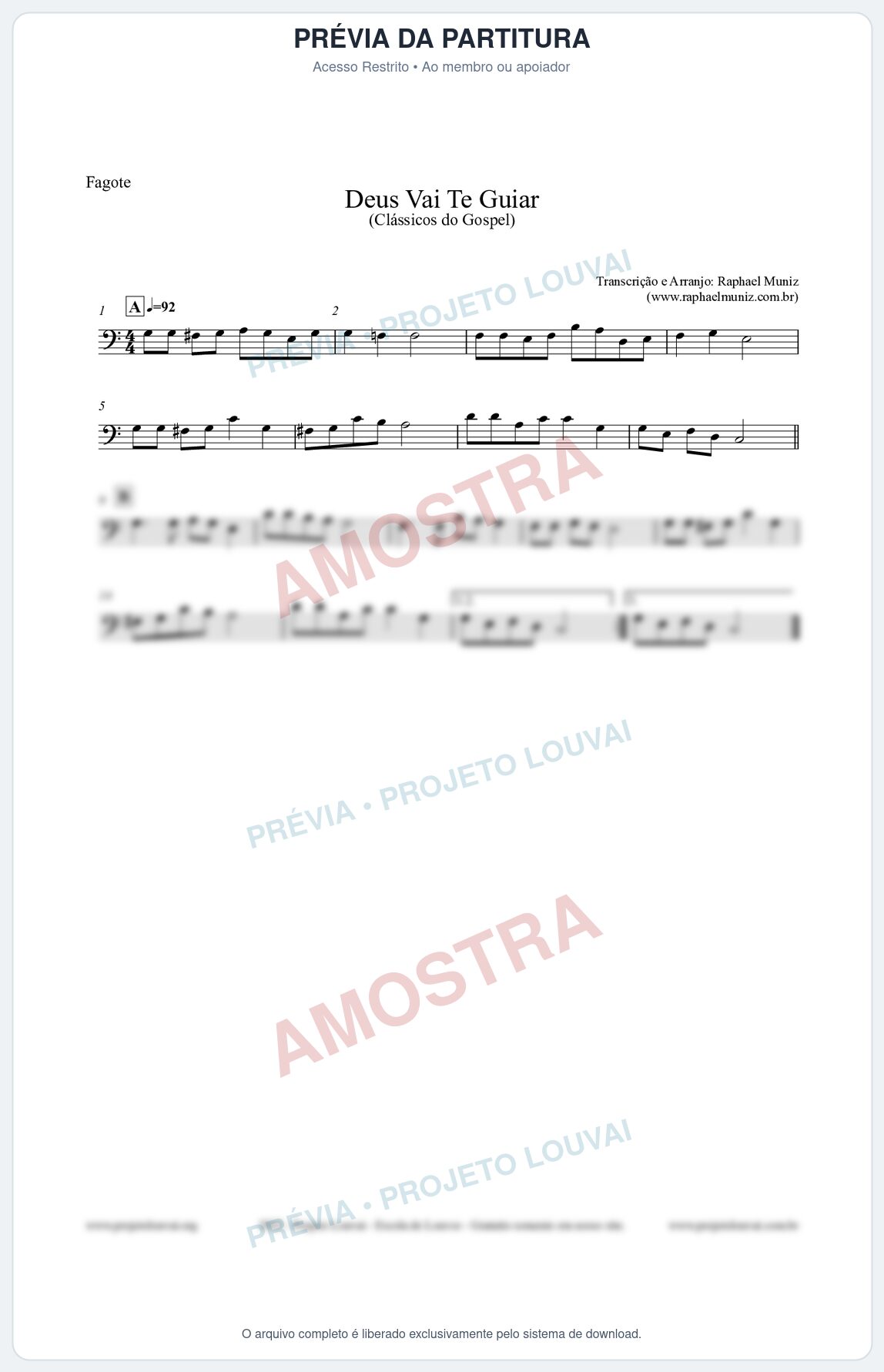 Prévia protegida da primeira página da partitura Partitura para Fagote - Deus Vai Te Guiar - Harpa Cristã nº28 - Clássicos do Gospel