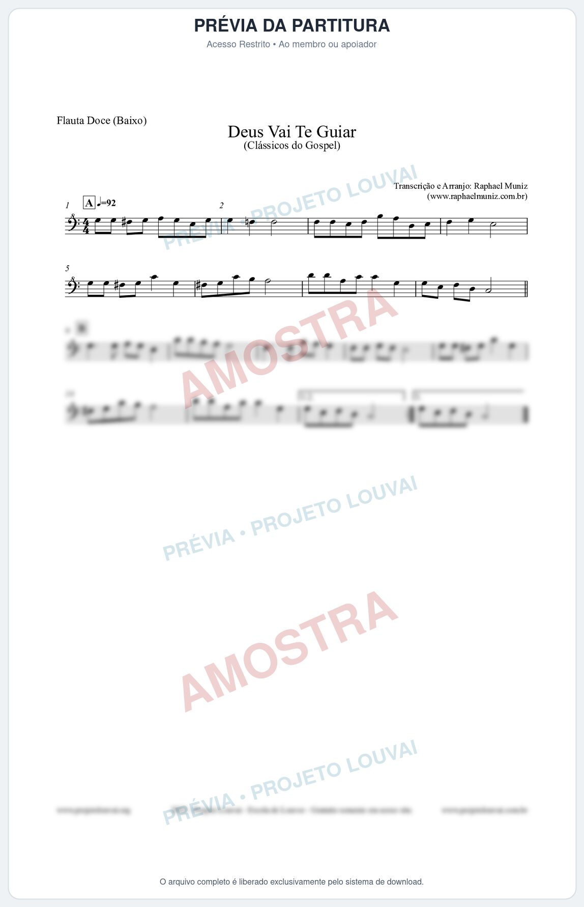 Prévia protegida da primeira página da partitura Partitura para Flauta Doce (Baixo) - Deus Vai Te Guiar - Harpa Cristã nº28 - Clássicos do Gospel