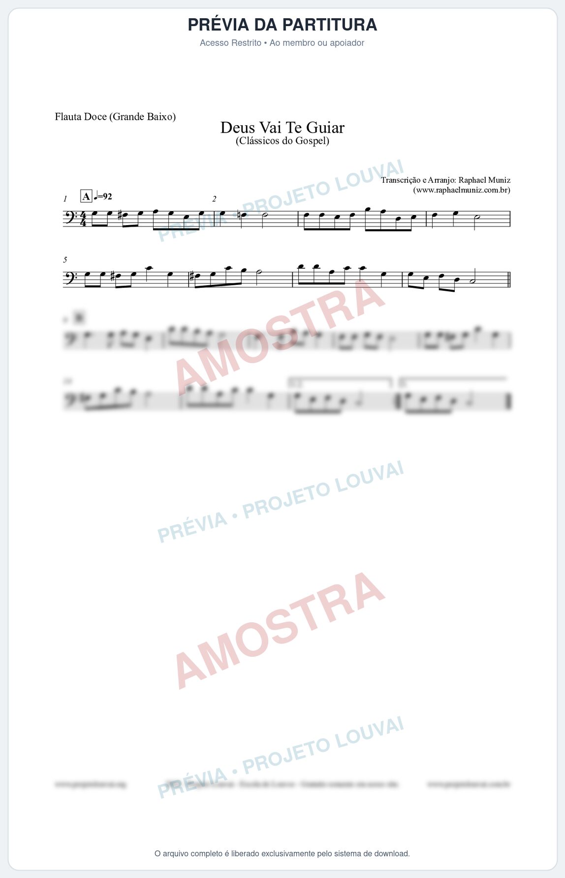 Prévia protegida da primeira página da partitura Partitura para Flauta Doce (Grande Baixo) - Deus Vai Te Guiar - Harpa Cristã nº28 - Clássicos do Gospel
