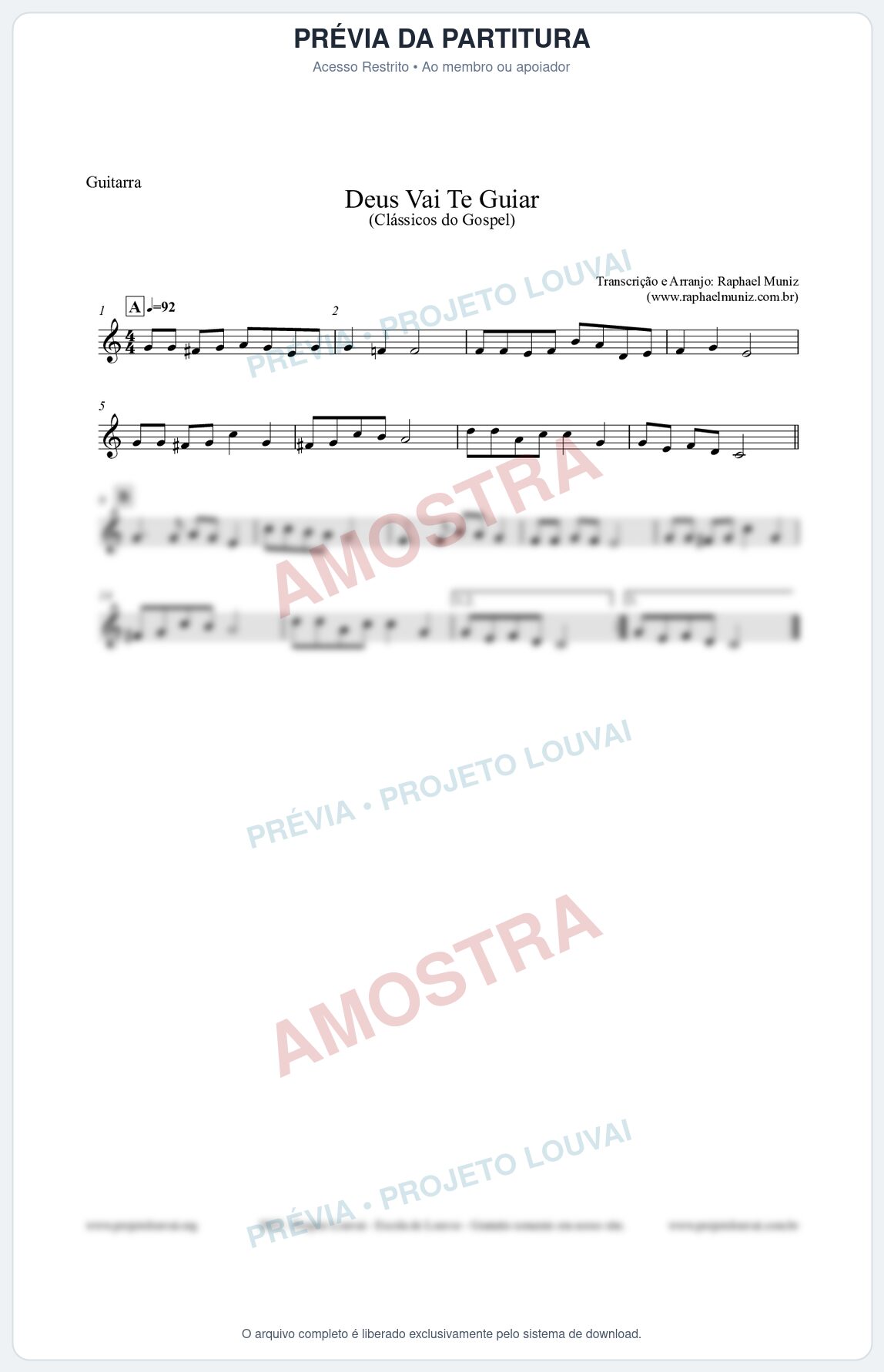 Prévia protegida da primeira página da partitura Partitura para Guitarra - Deus Vai Te Guiar - Harpa Cristã nº28 - Clássicos do Gospel